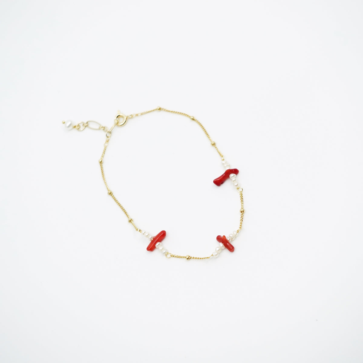Gold Filled Red Coral Branch and Pearl Bracelet - Yun Boutique