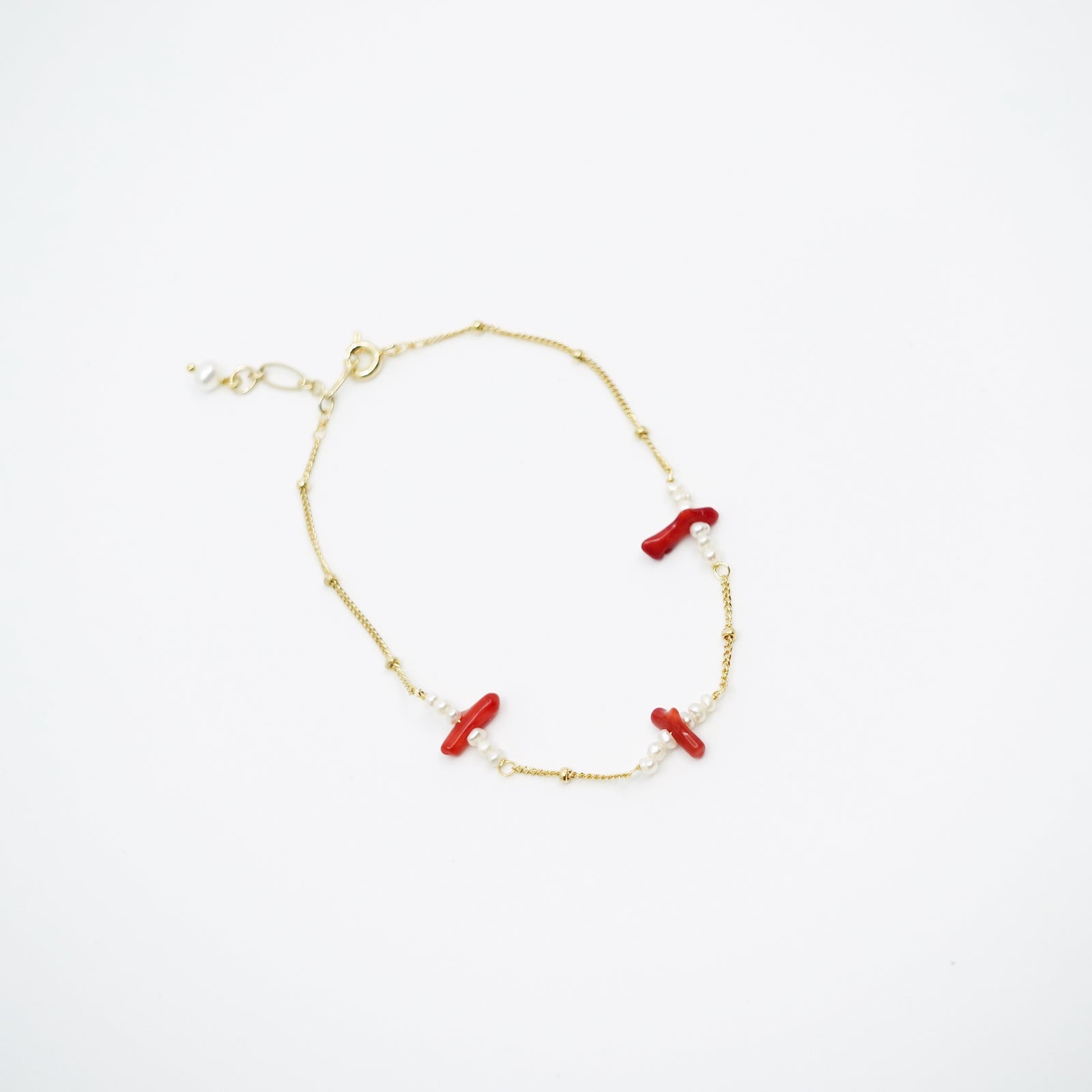 Gold Filled Red Coral Branch and Pearl Bracelet - Yun Boutique