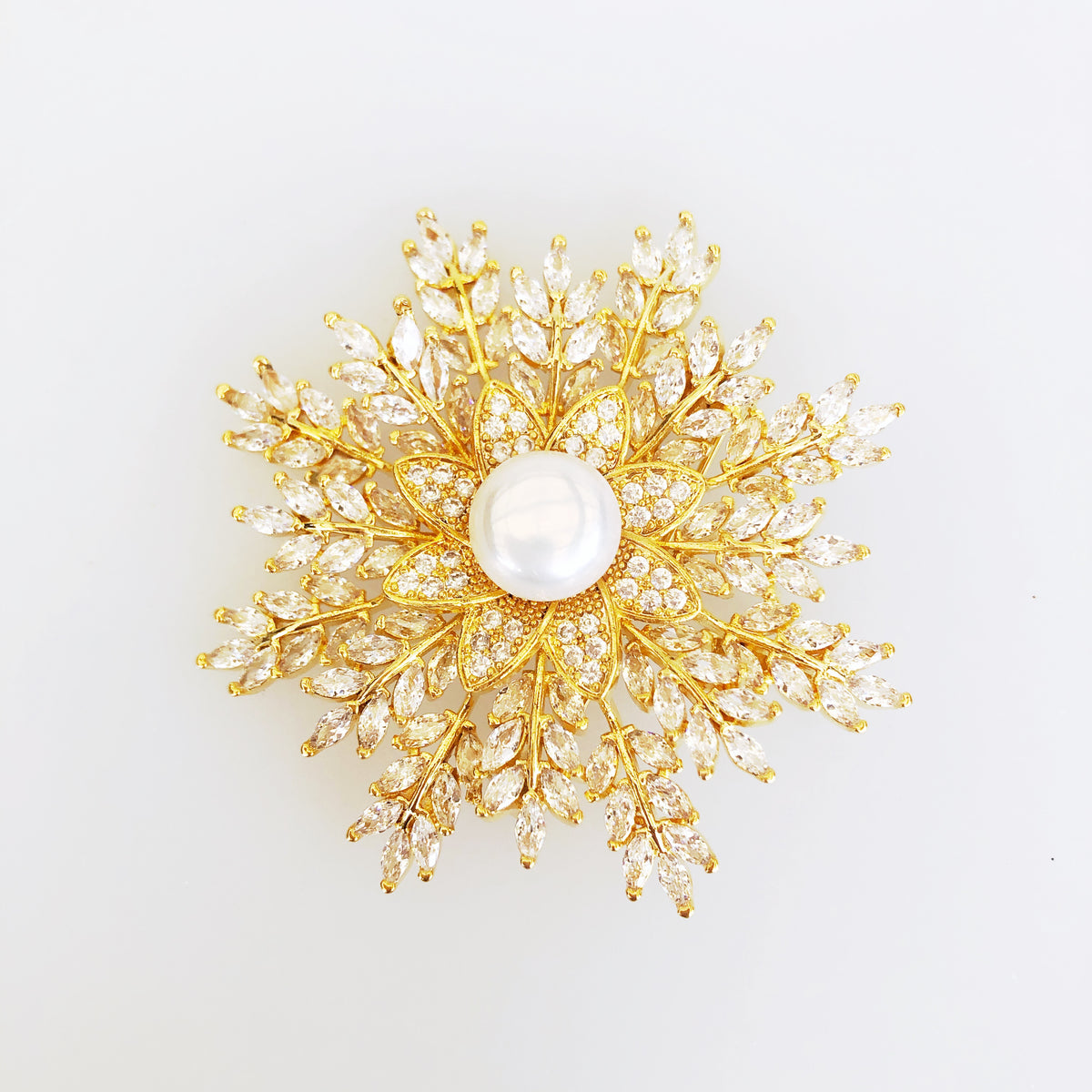 Gold Plated Snowflake Zircon Brooch Pendant
