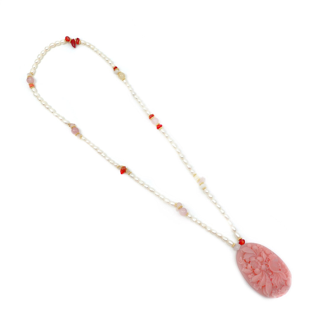 Beaded Long Pearl Pendant Necklace - Yun Boutique