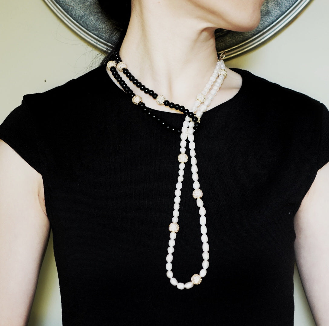 Return to Origin Pearl and Obsidian Opera Necklace - Yun Boutique