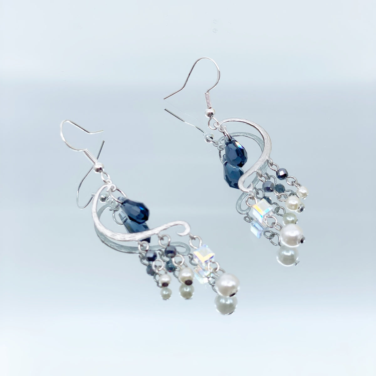 Heavenly Elegance Silver Smoky Blue Earrings - Yun Boutique