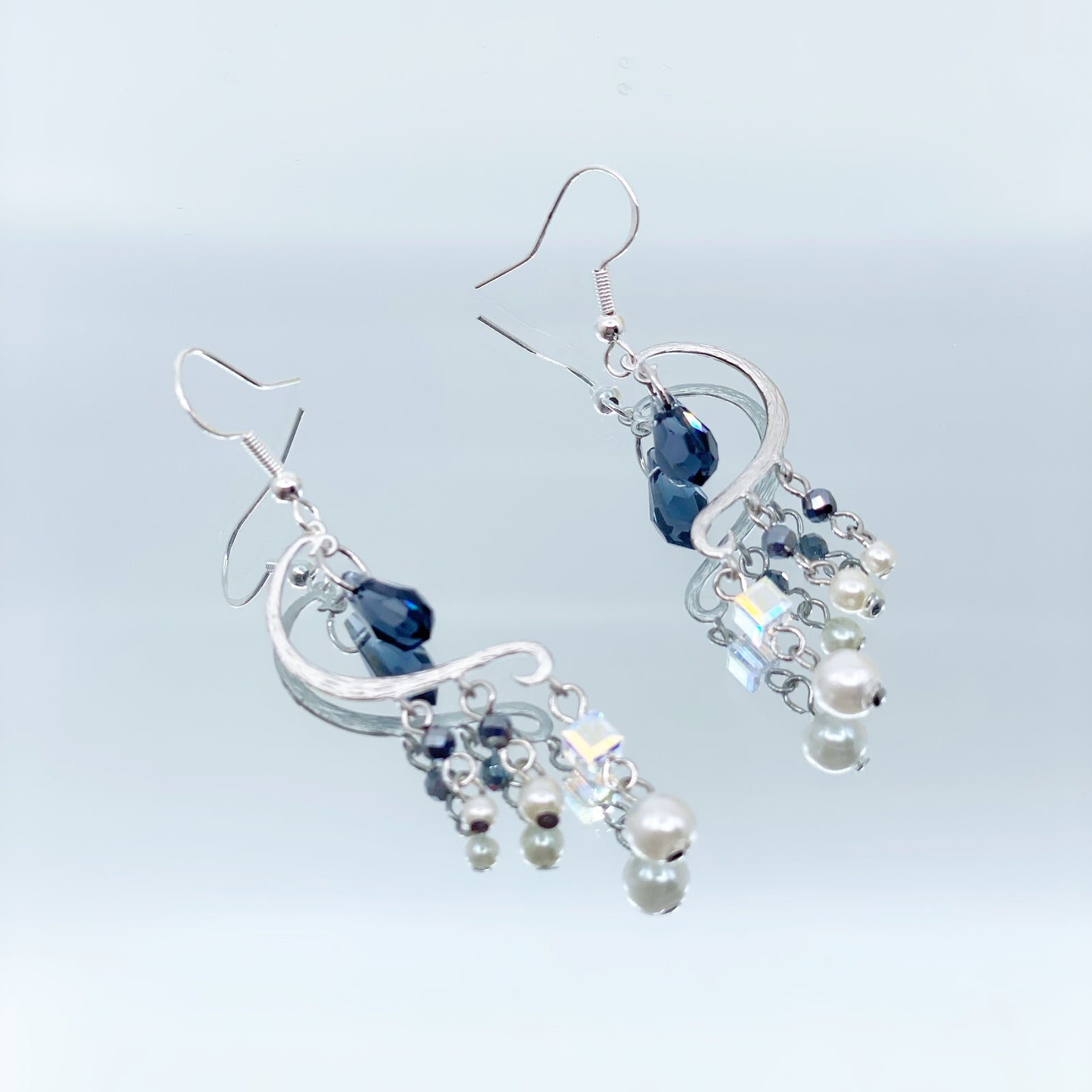 Heavenly Elegance Silver Smoky Blue Earrings - Yun Boutique