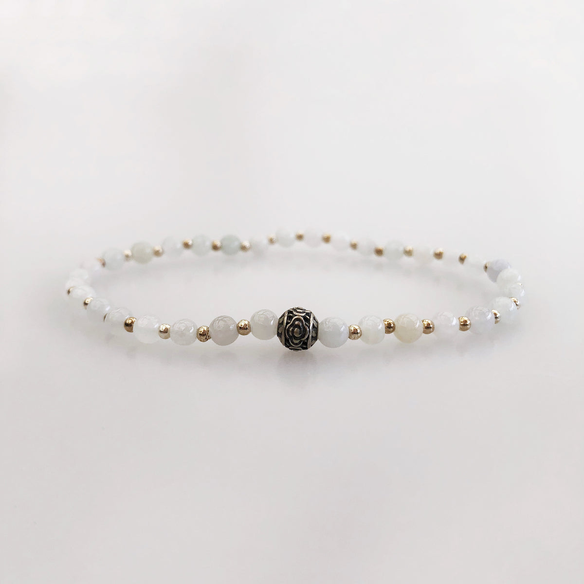 Auspicious Beaded Jadeite Bracelet Silver - Yun Boutique