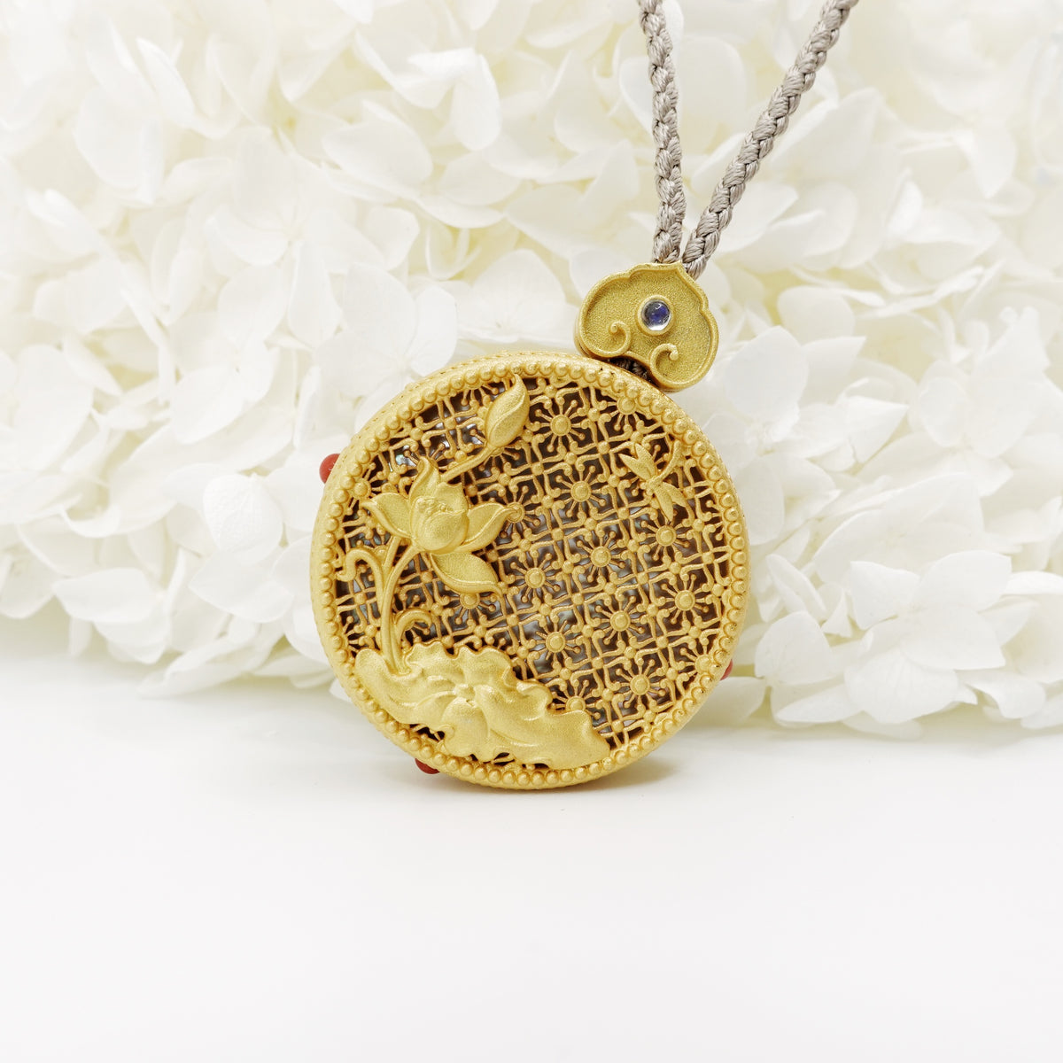 Enamel Lotus Necklace in Sterling Silver - Yun Boutique