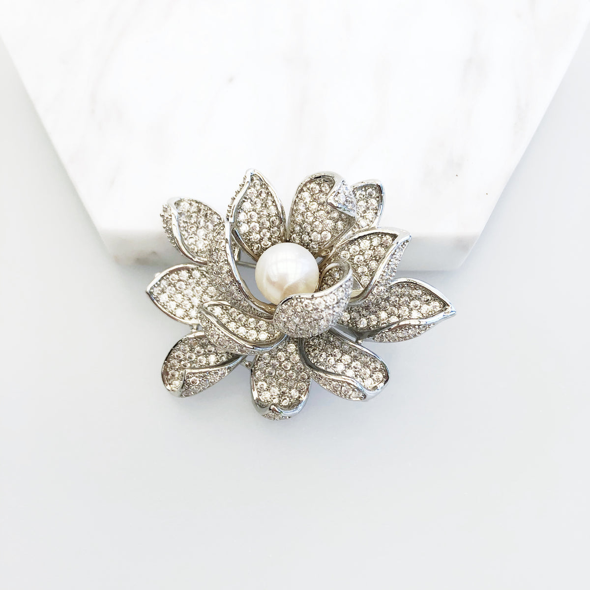 Silver Plated Lotus Zircon Brooch Pendant