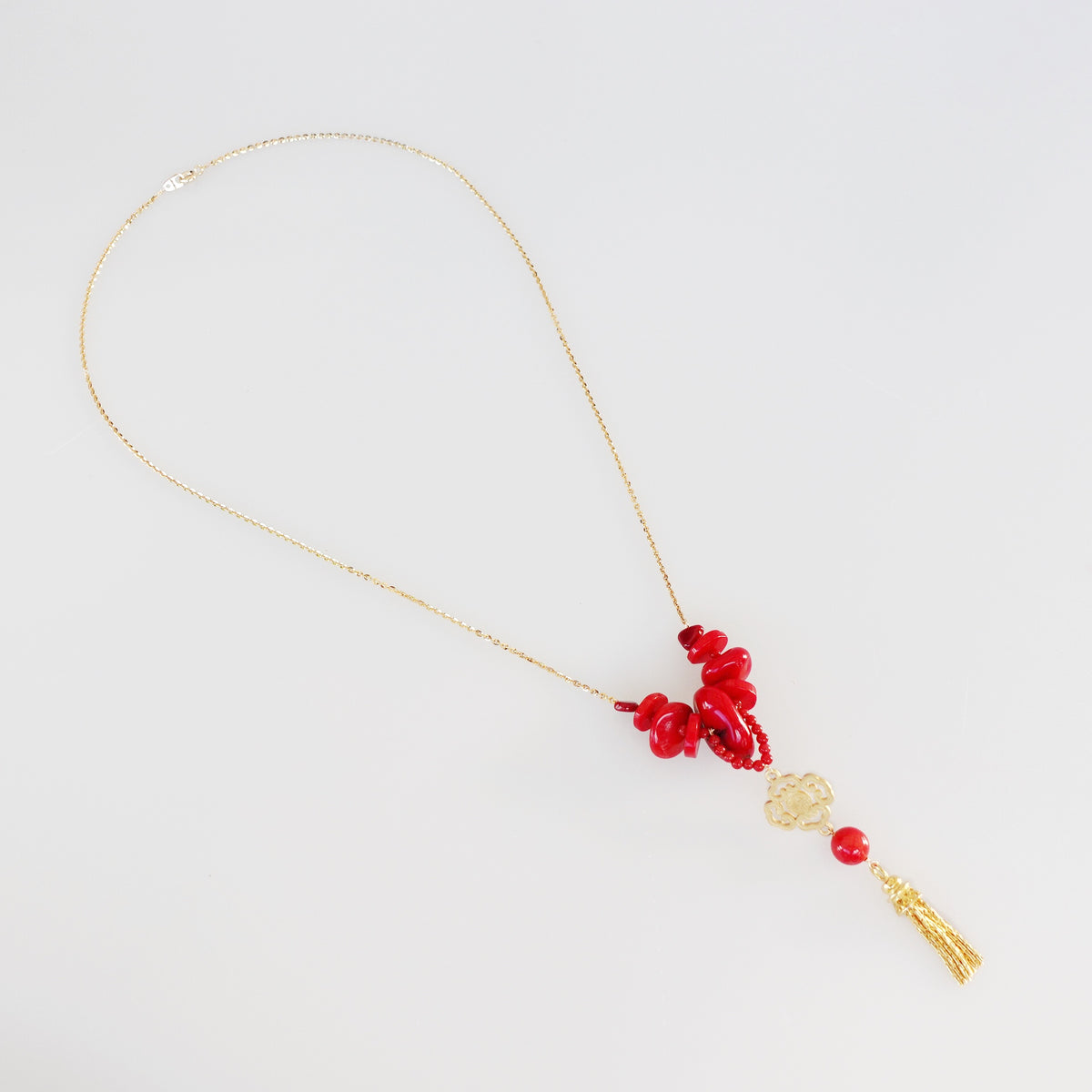 Gold Red Coral Tassel Necklace - Yun Boutique