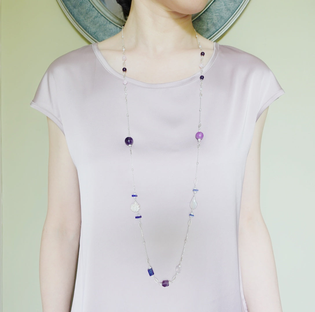 Purple Gemstone Necklace and Earring Set - Yun Boutique