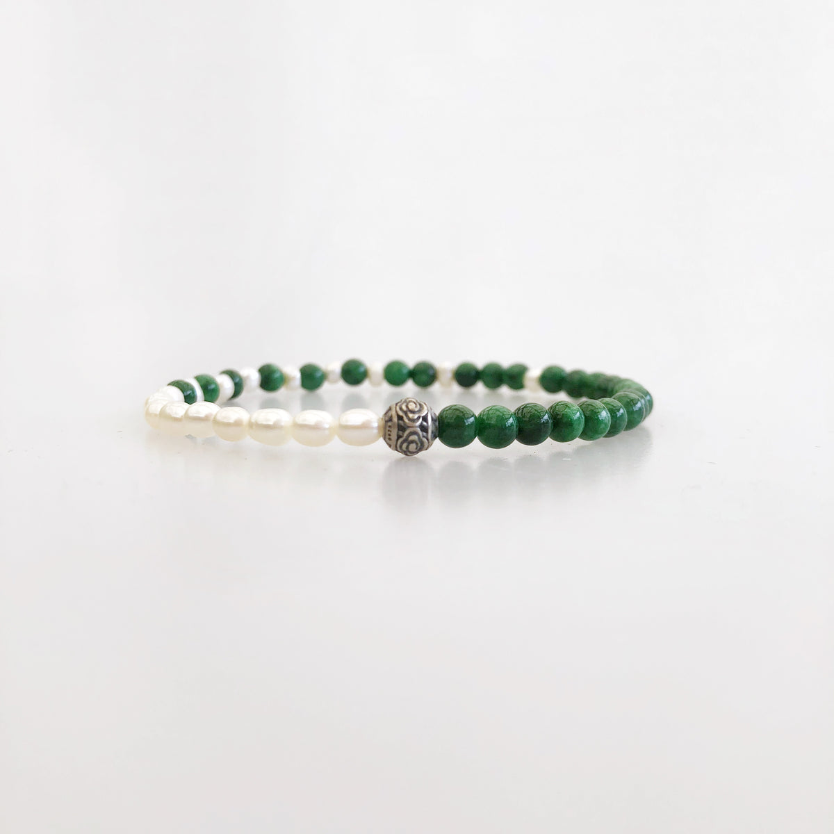 Transition Jadeite and Pearl Auspicious Clouds Bracelet