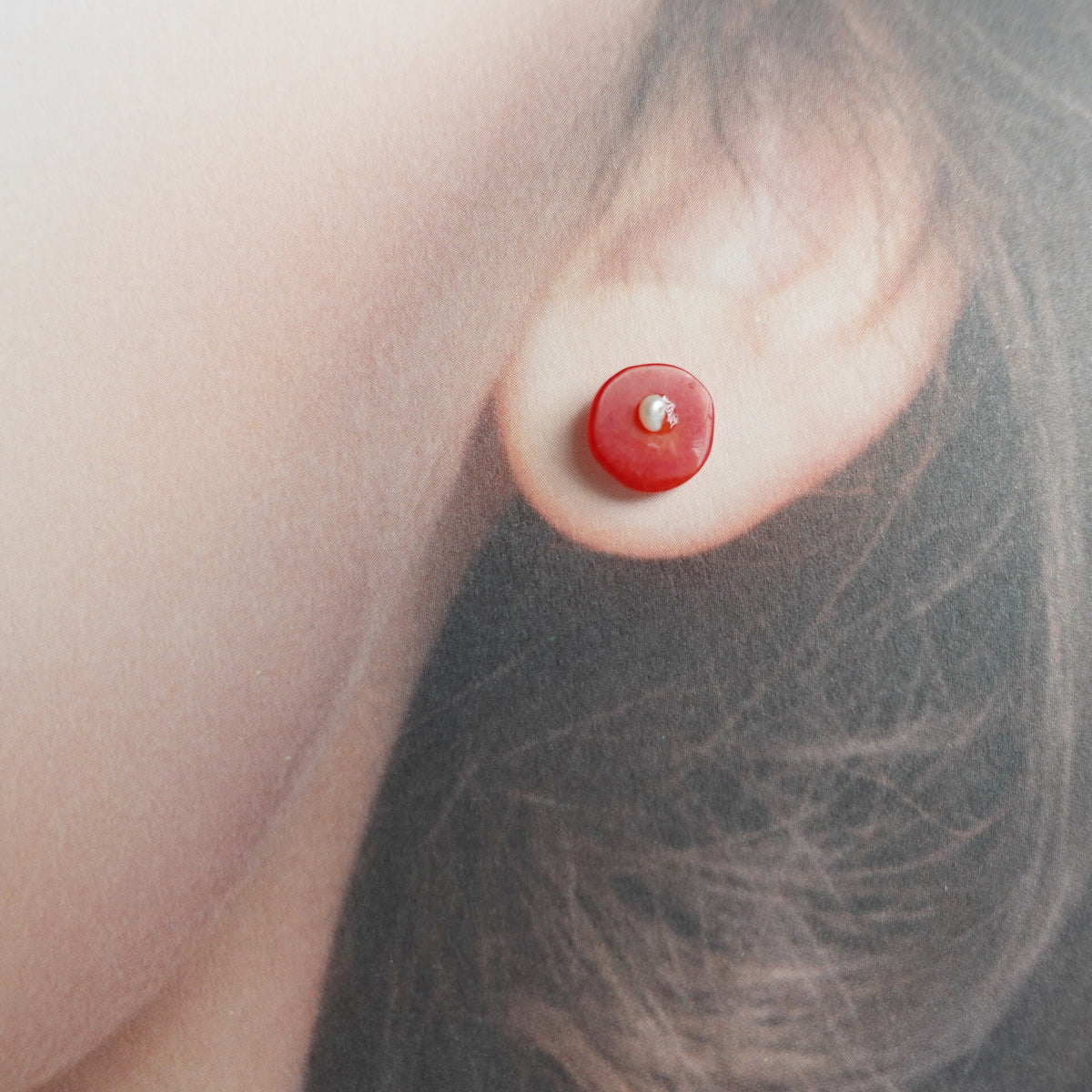 Red Coral Button Studs - Yun Boutique