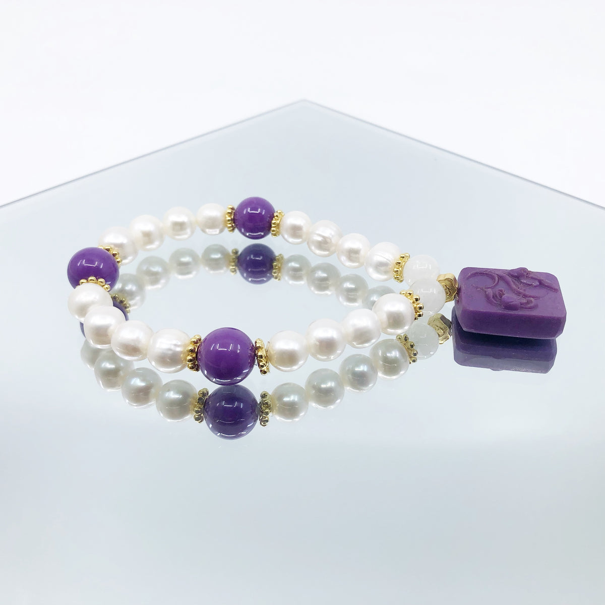 Pearl and Phosphosiderite Lotus Bracelet 17cm - Yun Boutique