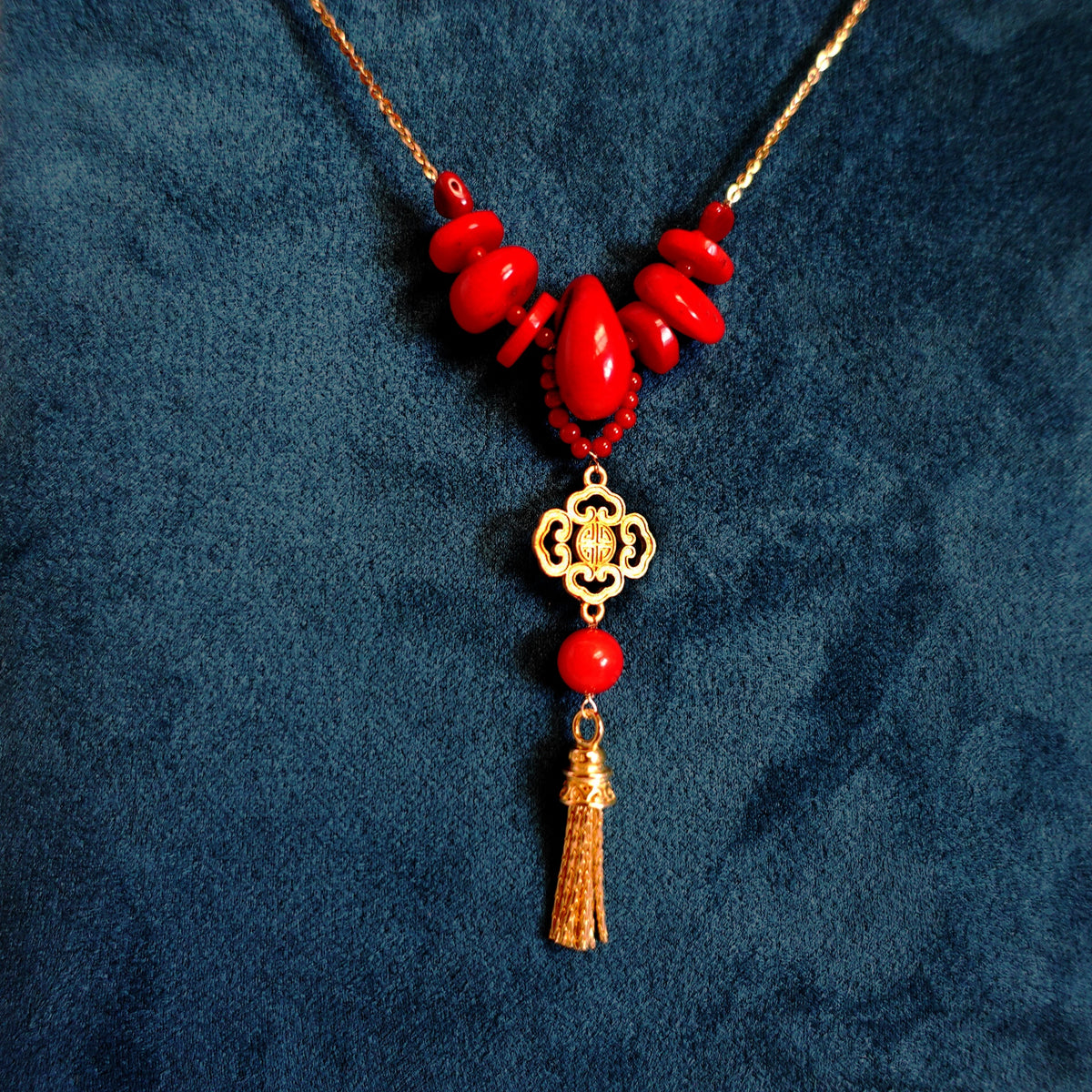 Gold Red Coral Tassel Necklace - Yun Boutique