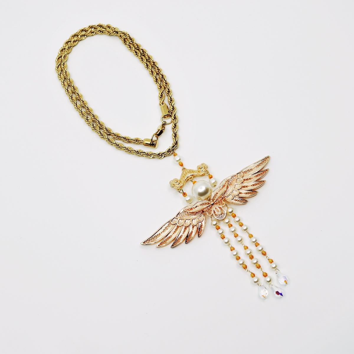 Gold Phoenix Wing Pearl Tassel Necklace - Yun Boutique