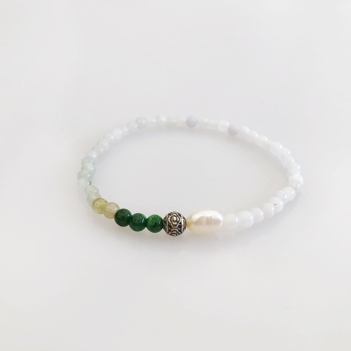 Auspicious Beaded Jadeite Bracelet Silver - Yun Boutique