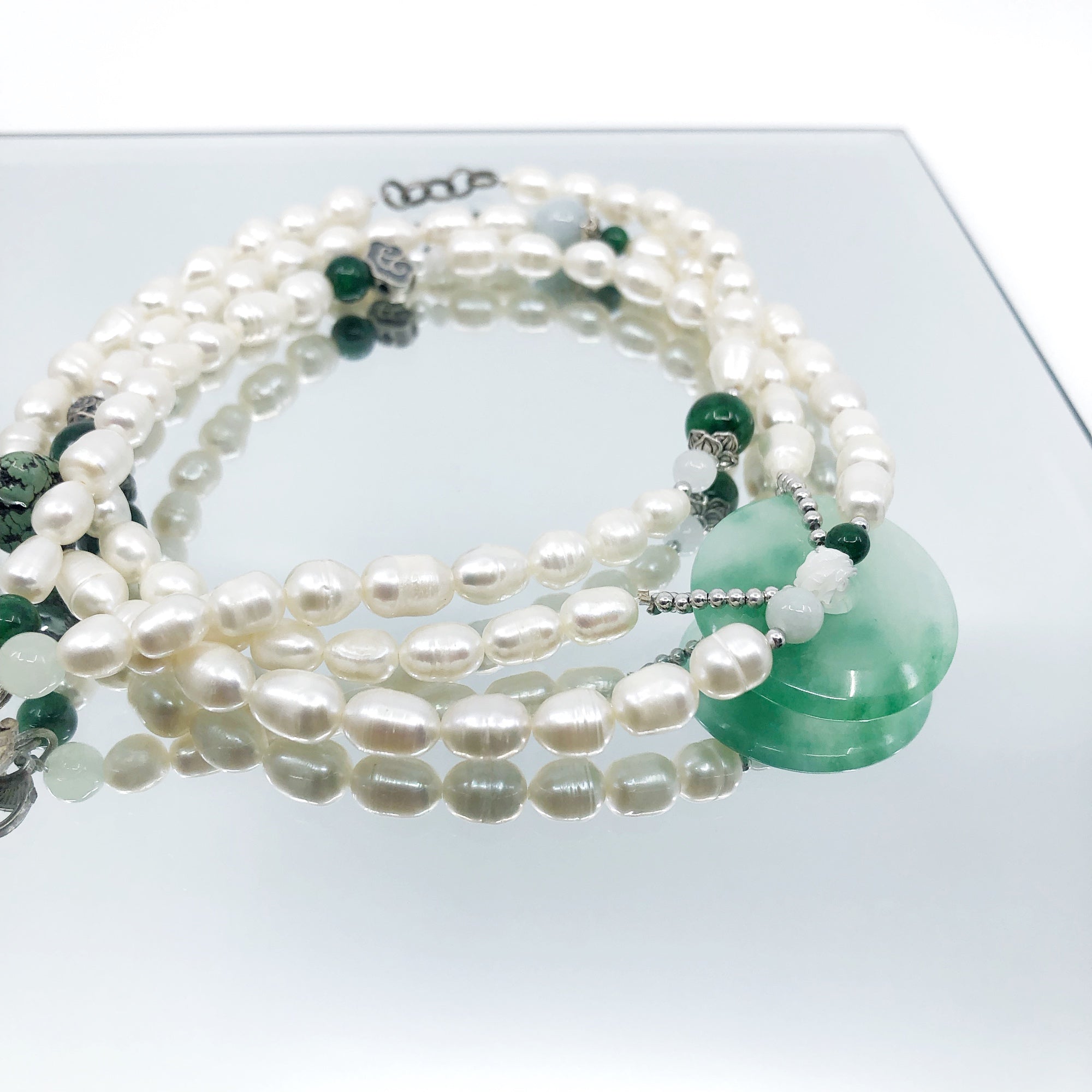 Handcrafted Pearl and Jade Necklace - Touch of Life | NOVICA