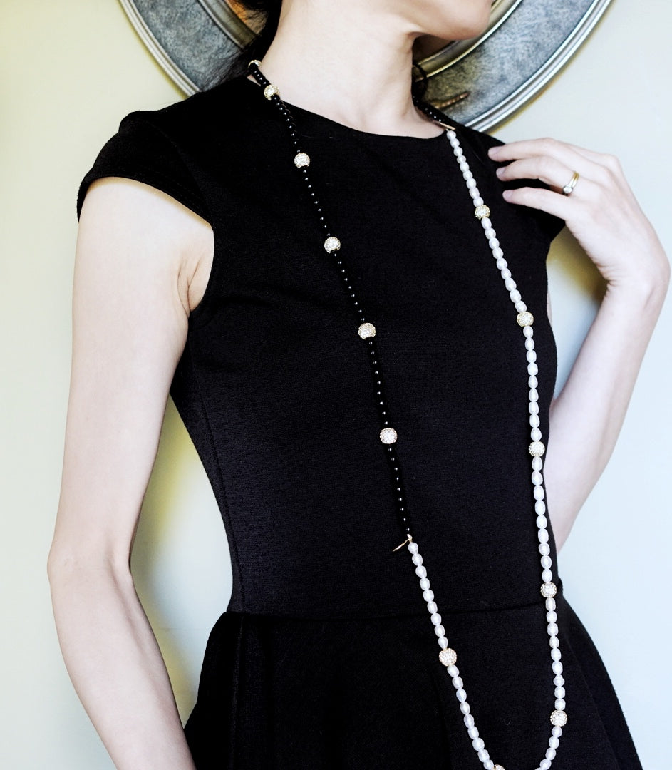 Return to Origin Pearl and Obsidian Opera Necklace - Yun Boutique