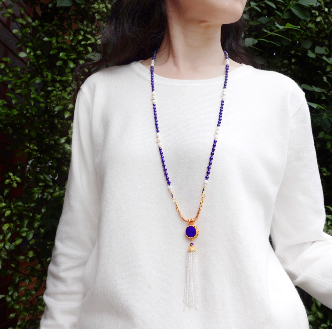 Return to Origin Lapis Tassel Pendant Necklace - Yun Boutique