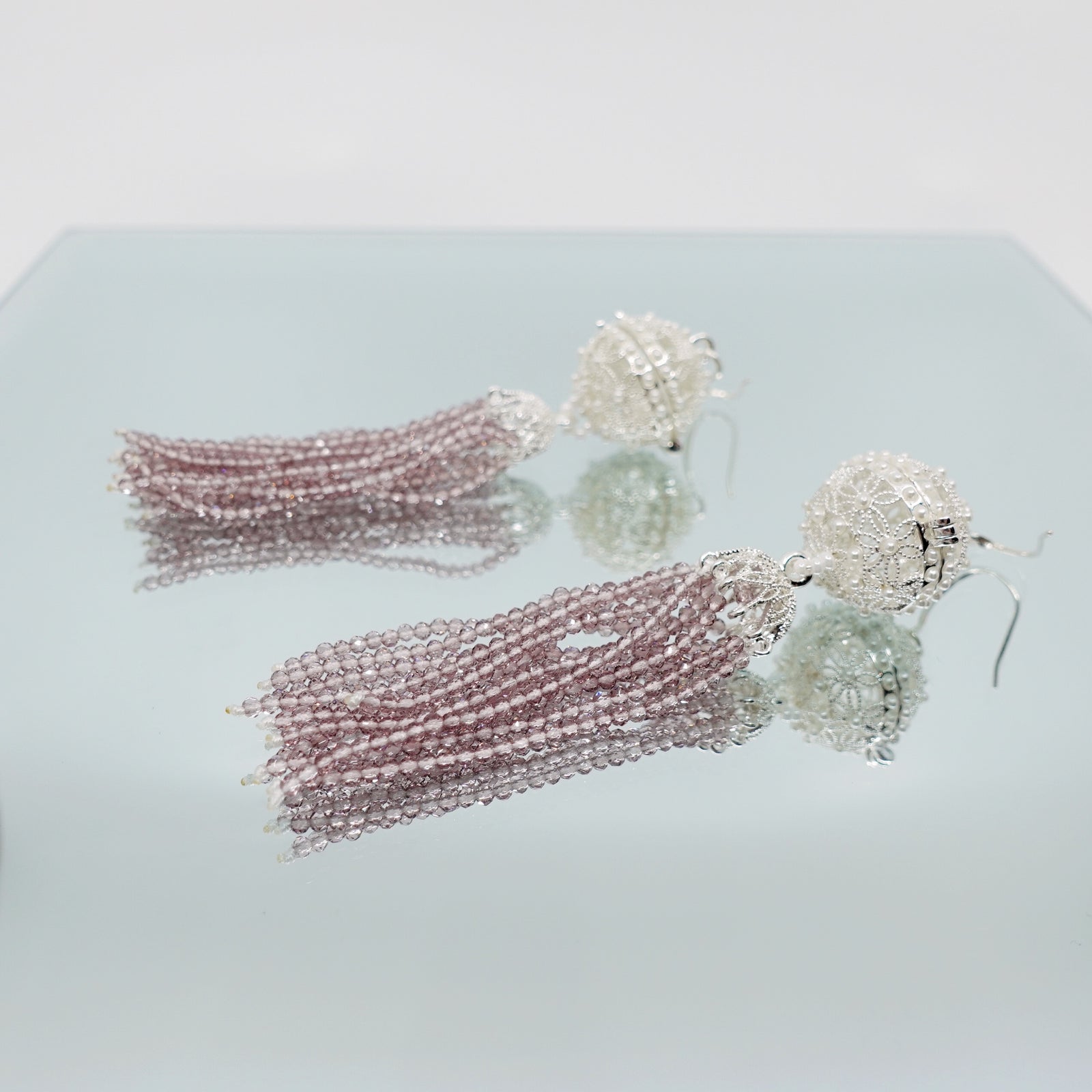 Herbal Locket Crystal Tassel Earrings - Mauve Zirconia - Yun Boutique