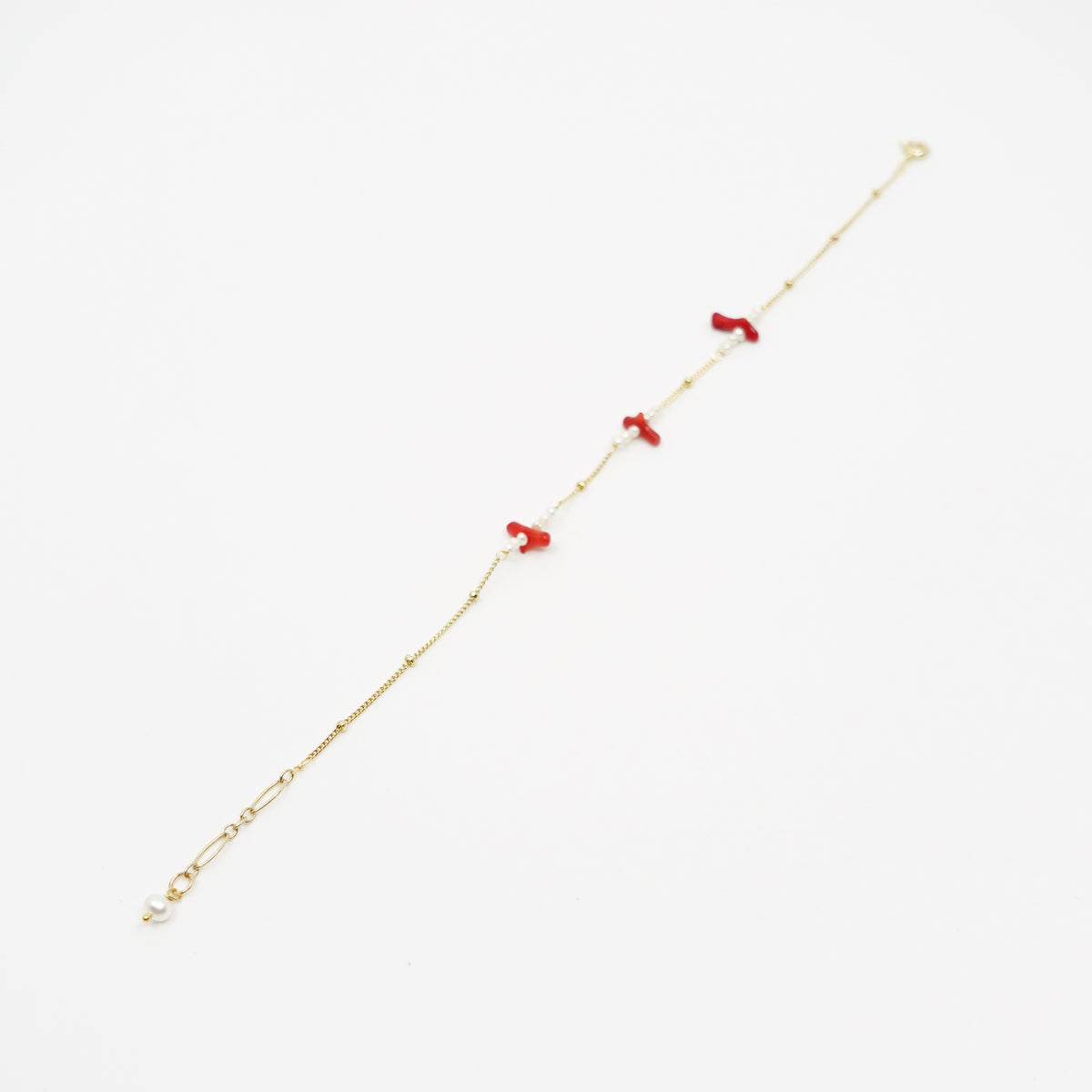 Gold Filled Red Coral Branch and Pearl Bracelet - Yun Boutique