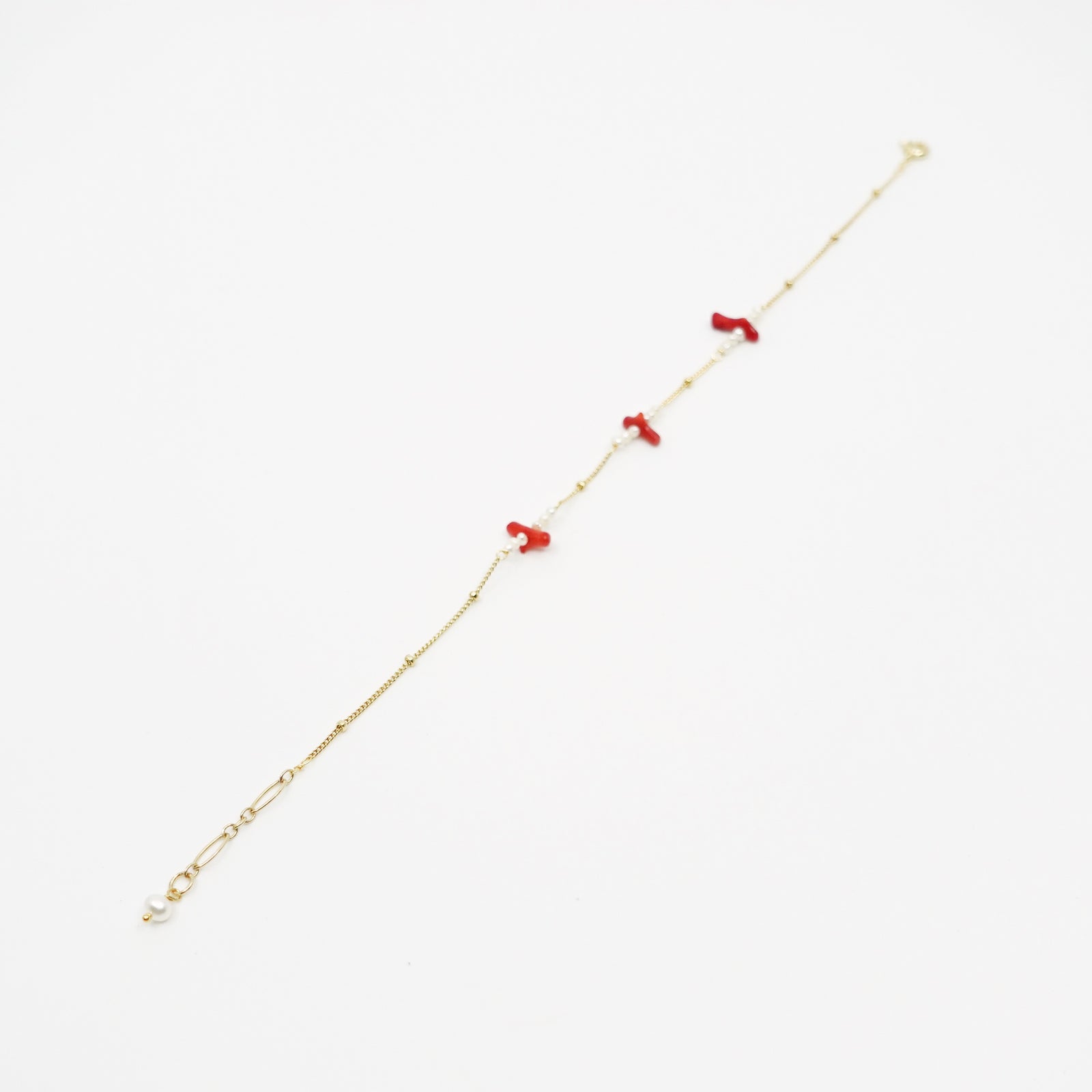Gold Filled Red Coral Branch and Pearl Bracelet - Yun Boutique