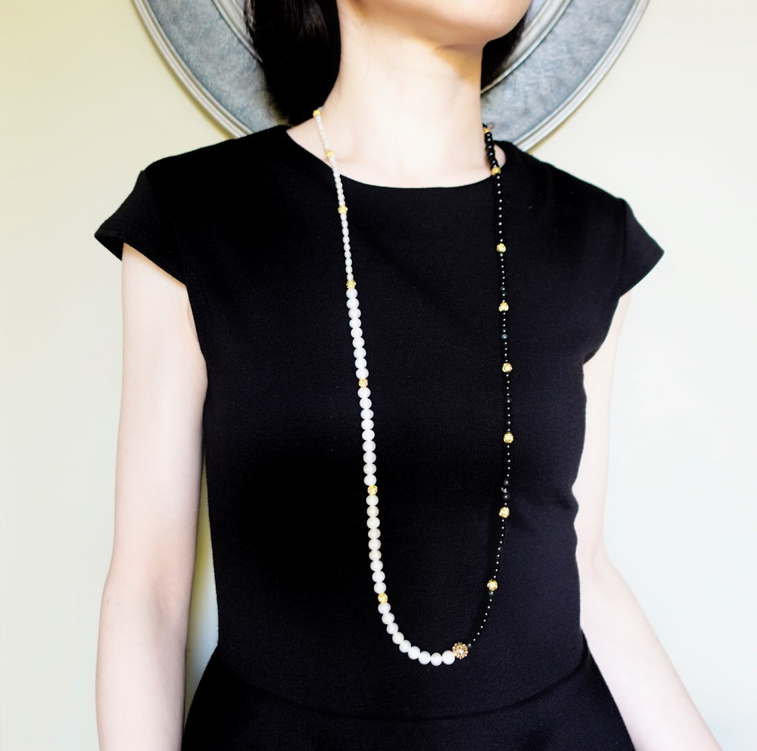 Return to Origin Pearl and Obsidian Opera Necklace - Yun Boutique