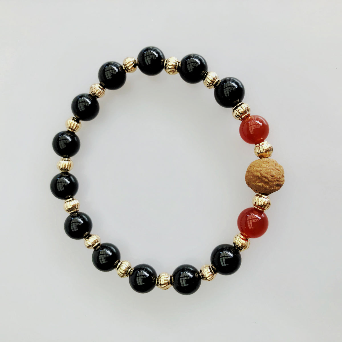 Vintage Style 8mm Obsidian Carnelian Herbal Bracelet 17cm