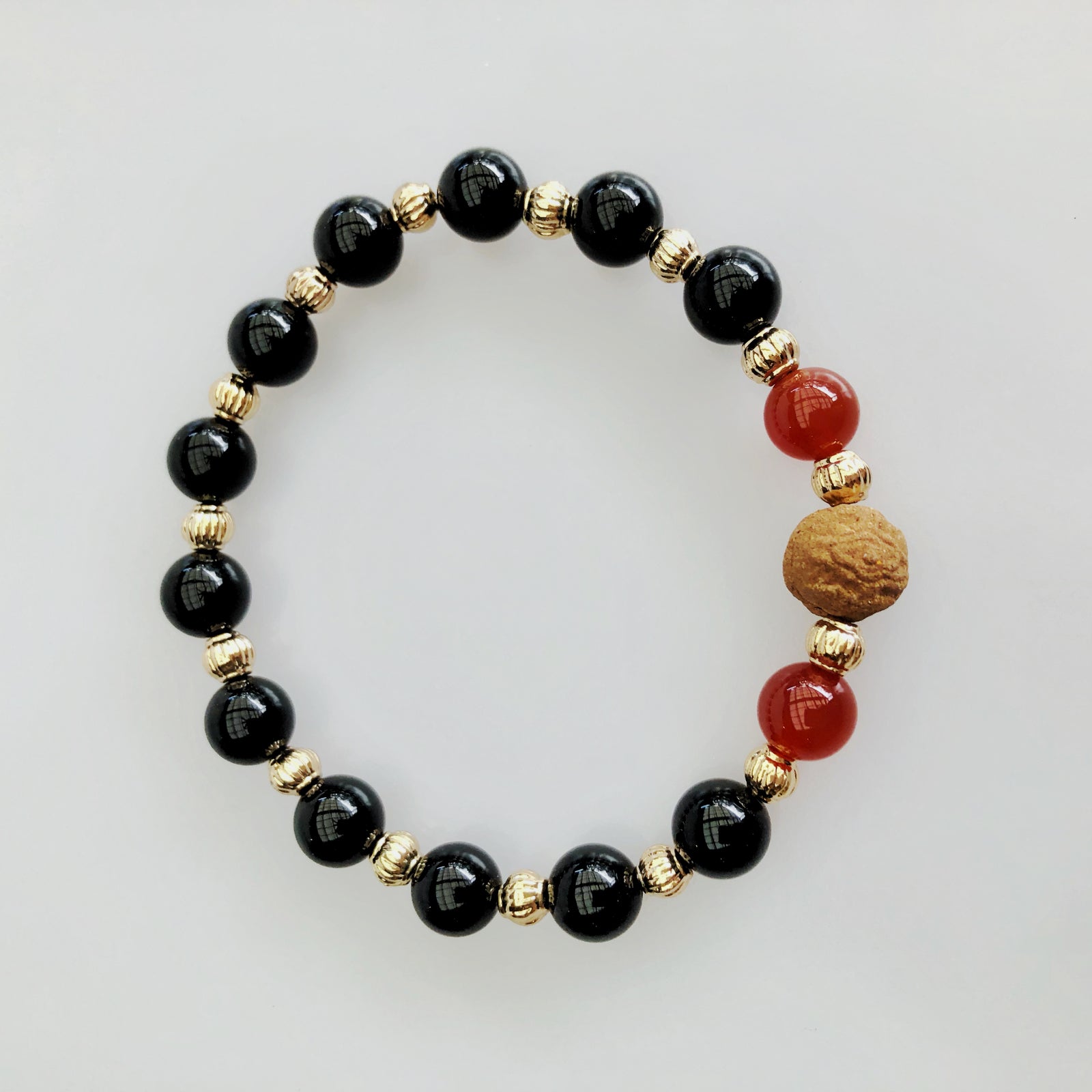 Vintage Style 8mm Obsidian Carnelian Herbal Bracelet 17cm