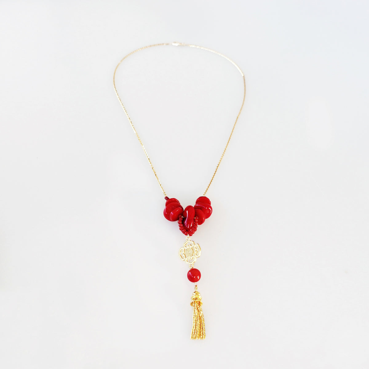 Gold Red Coral Tassel Necklace - Yun Boutique