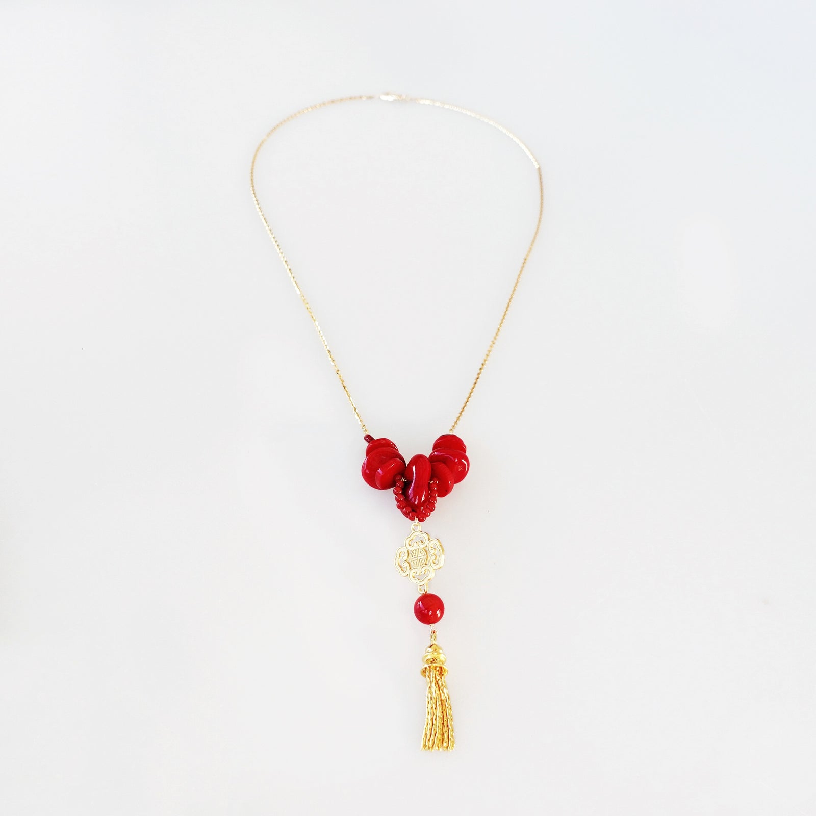 Gold Red Coral Tassel Necklace - Yun Boutique