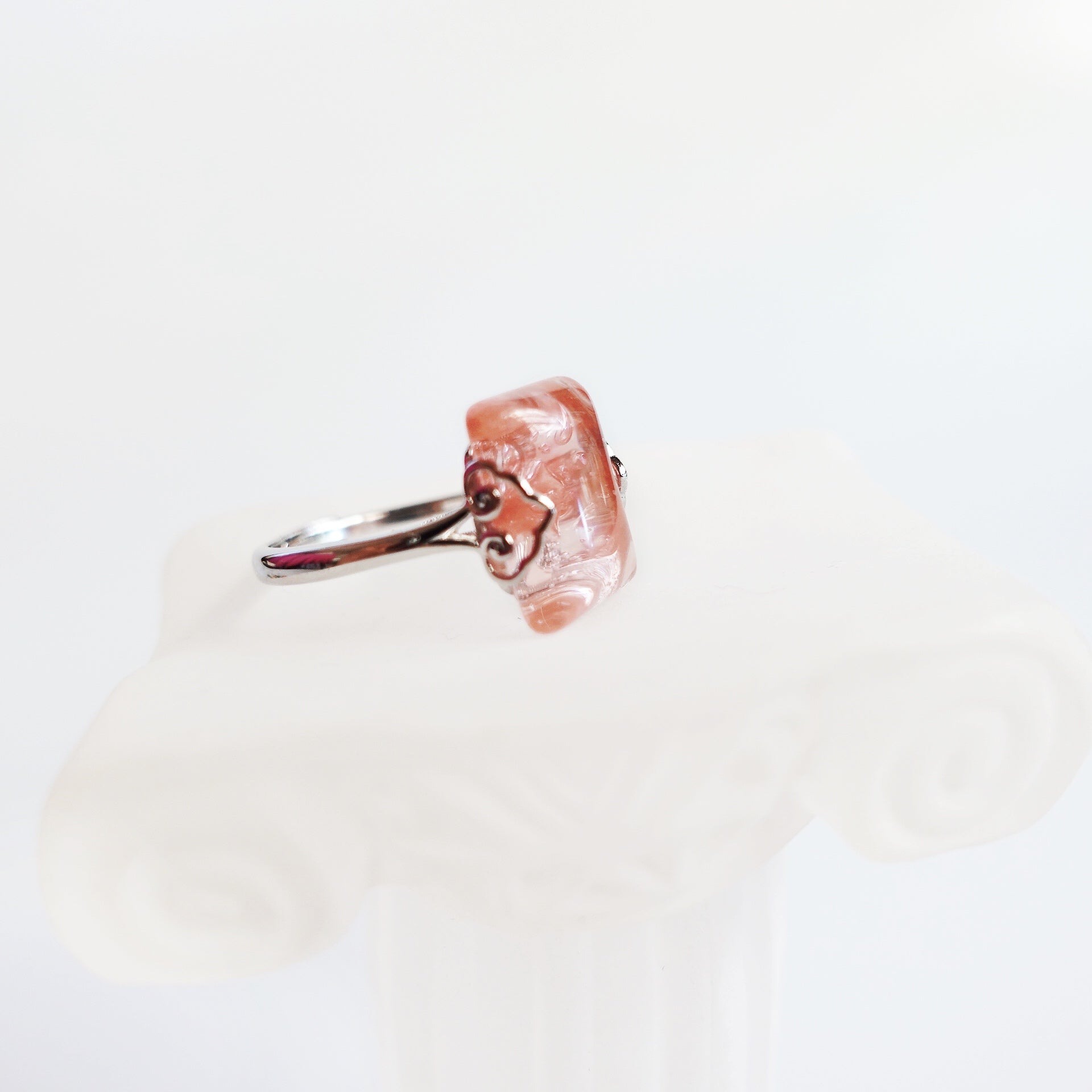 Silver Rectangle Cherry Quartz Ring Asian Boutique Jewelry from