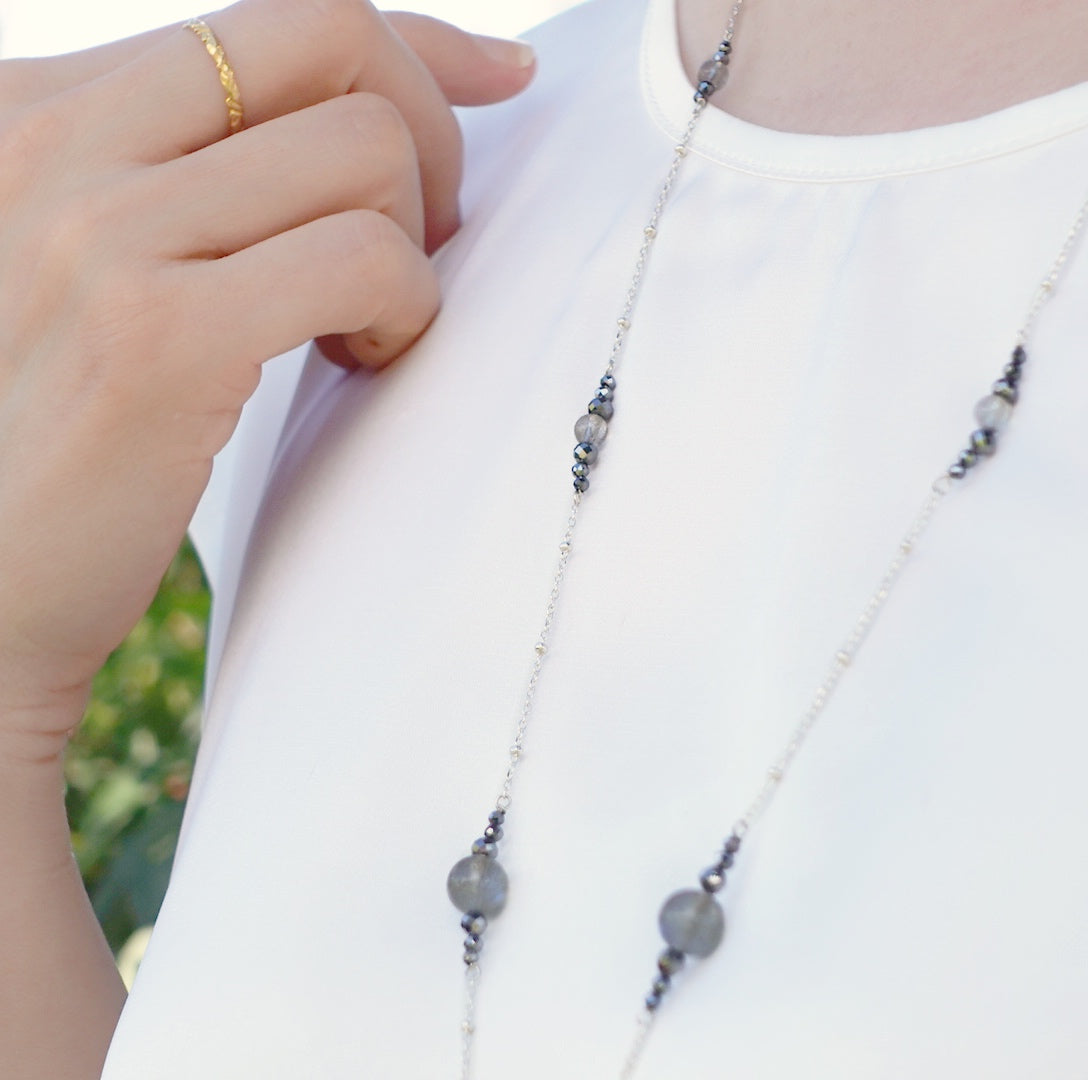 Yun Boutique The Nine Grey Gemstone Necklace in Sterling Silver
