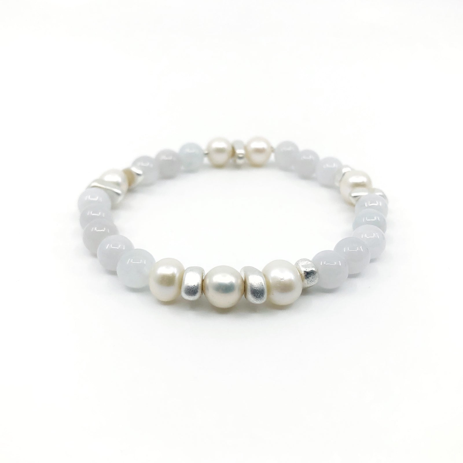 Pale Purple Jadeite and Pearl Beaded Bracelet - Yun Boutique