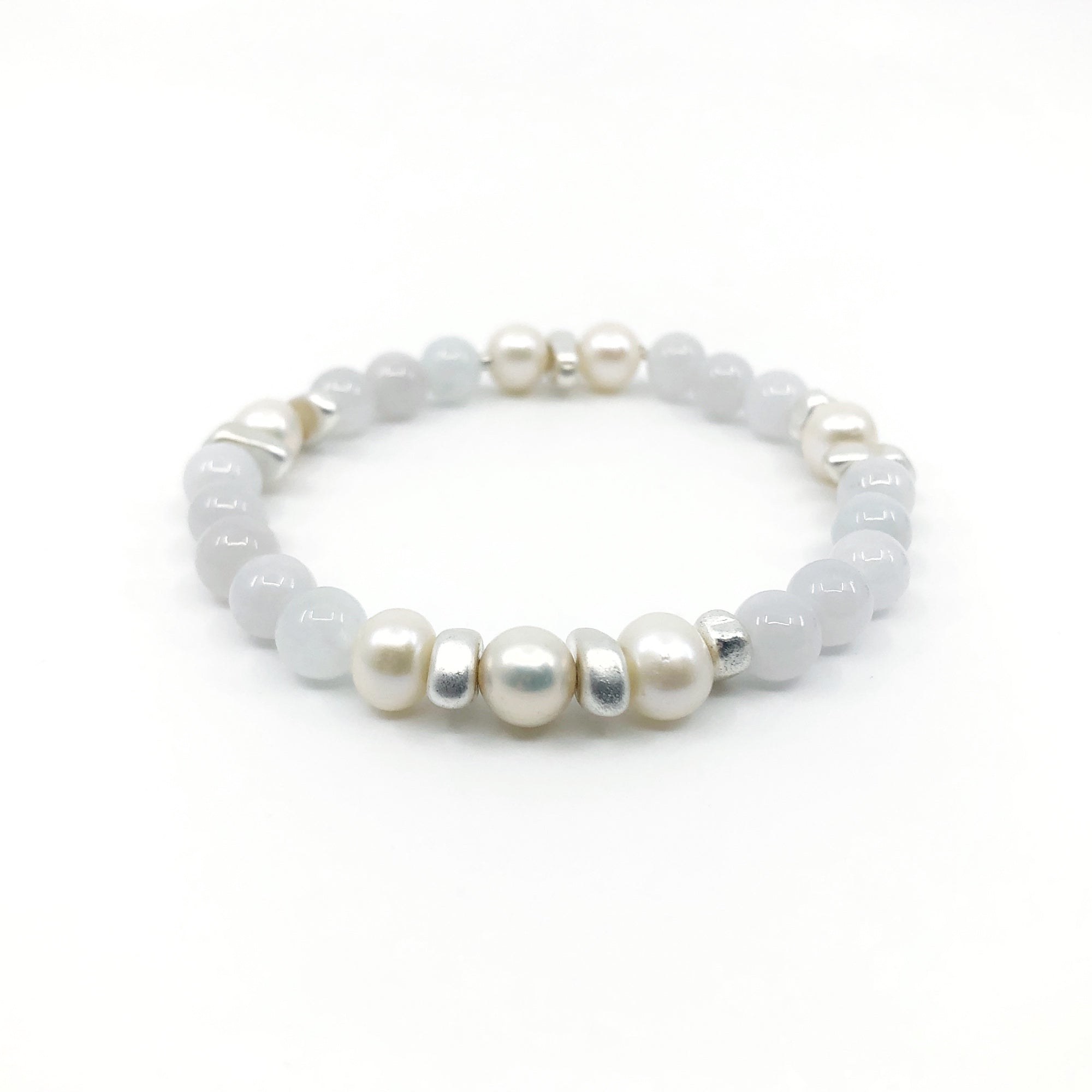 Pale Purple Jadeite and Pearl Beaded Bracelet - Yun Boutique