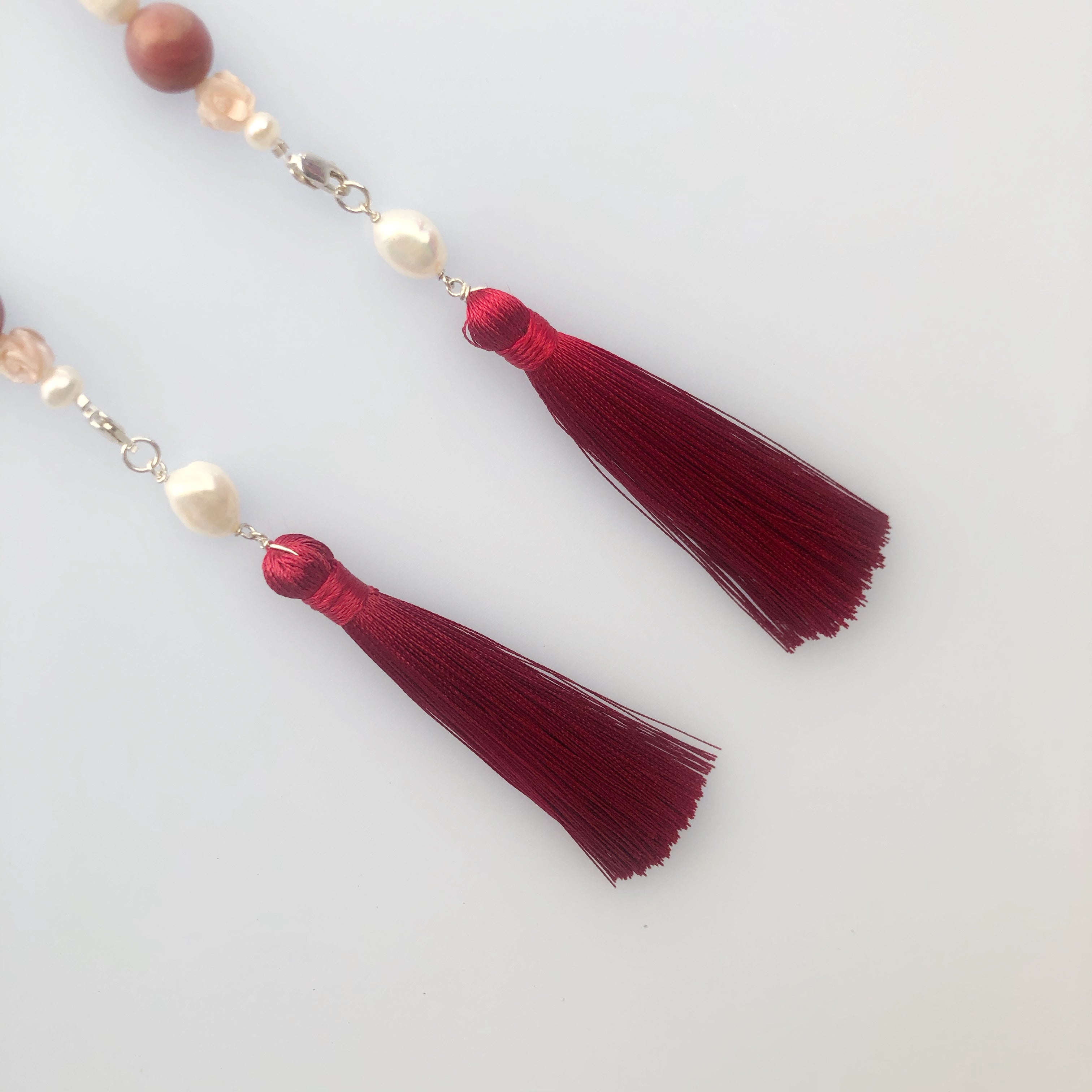 Multi-style Baroque Pearl Lariat Necklace Set with Red Tassels Set