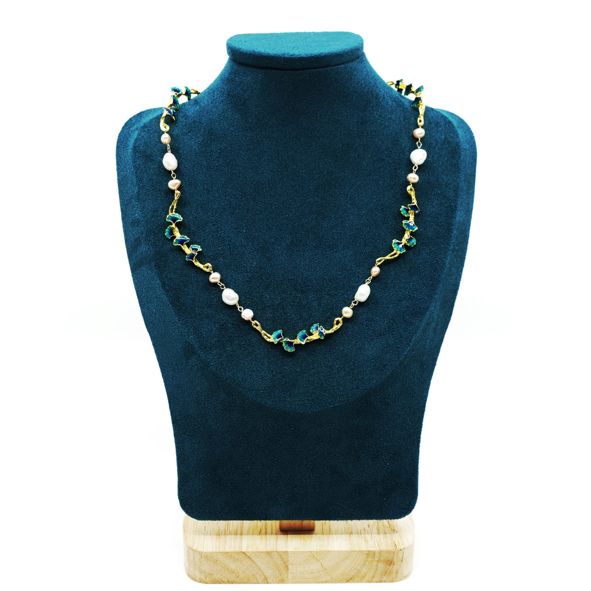 Gold Enamel Vine Pearl Necklace and Earring Set - Yun Boutique