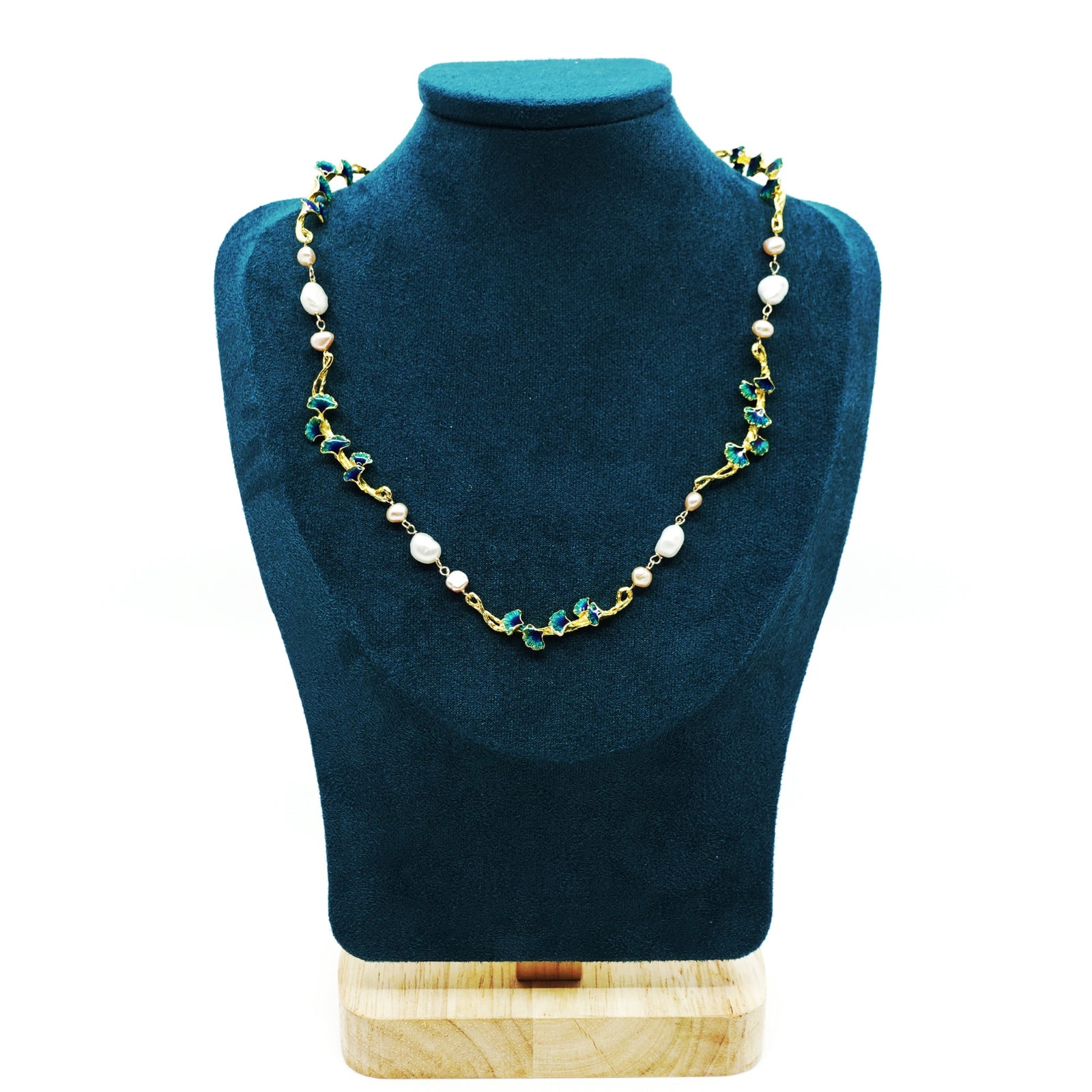 Gold Enamel Vine Pearl Necklace and Earring Set - Yun Boutique