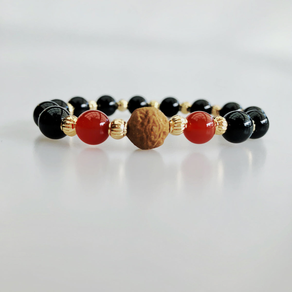 Vintage Style 8mm Obsidian Carnelian Herbal Bracelet 17cm