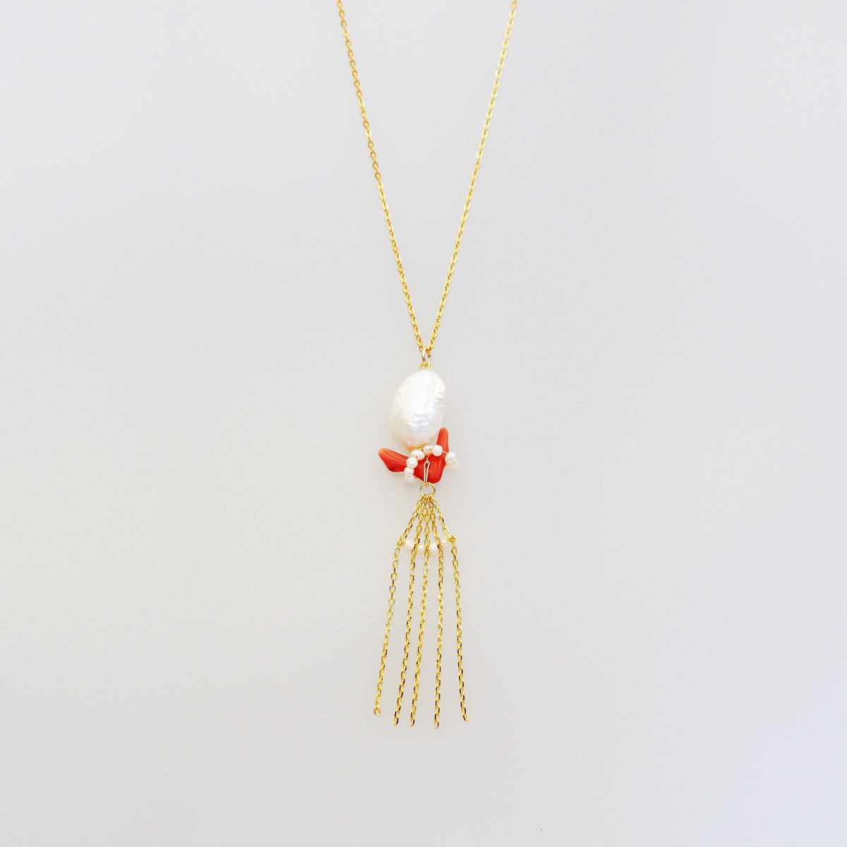 Dragon Princess Red Coral and Pearl Tassel Necklace - Yun Boutique