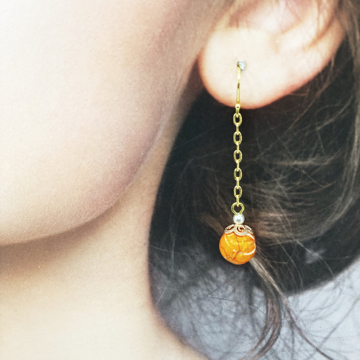 Gold Orange Gemstone Earrings - Yun Boutique