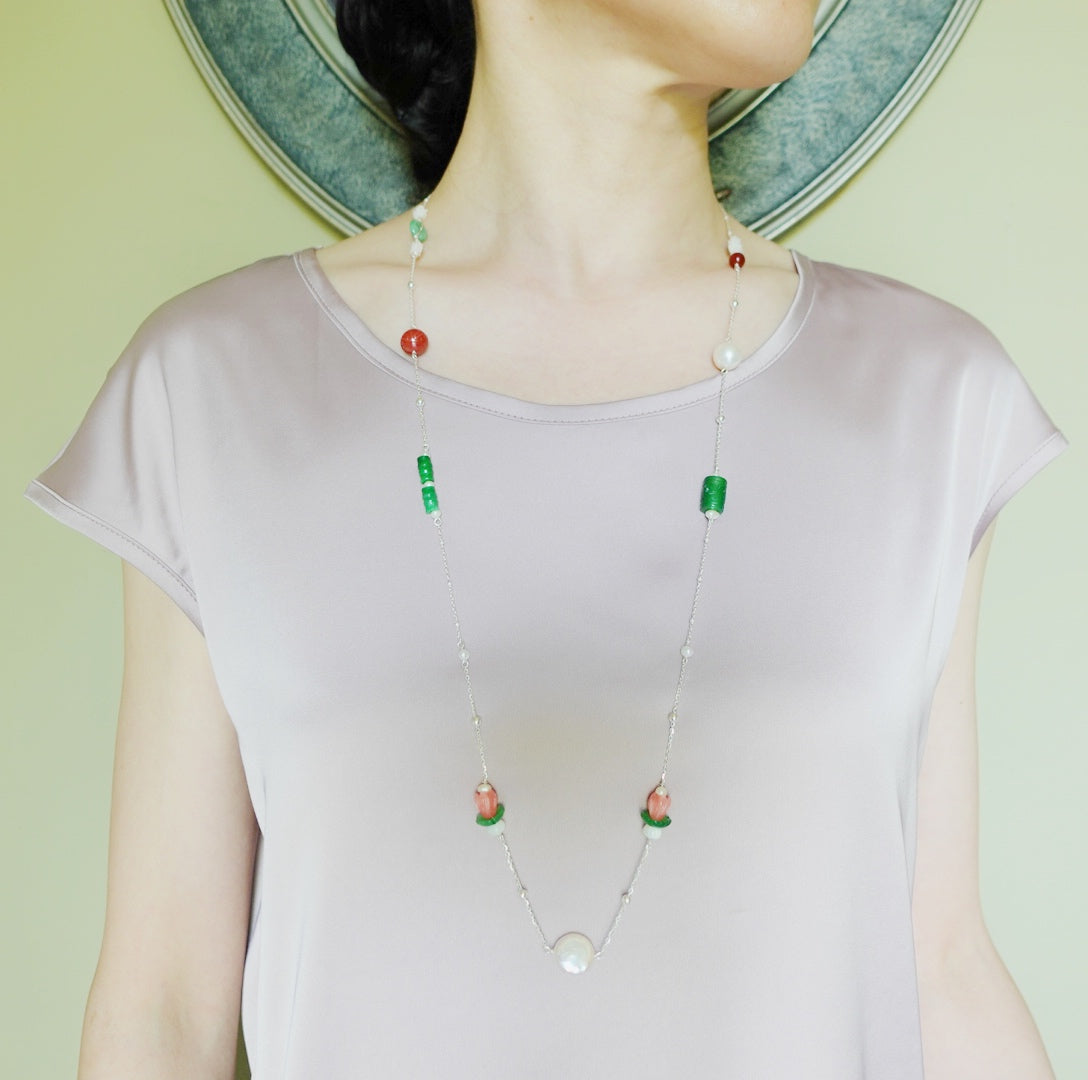 Yun Boutique The Nine Jade and Flower Necklace and Earring Set