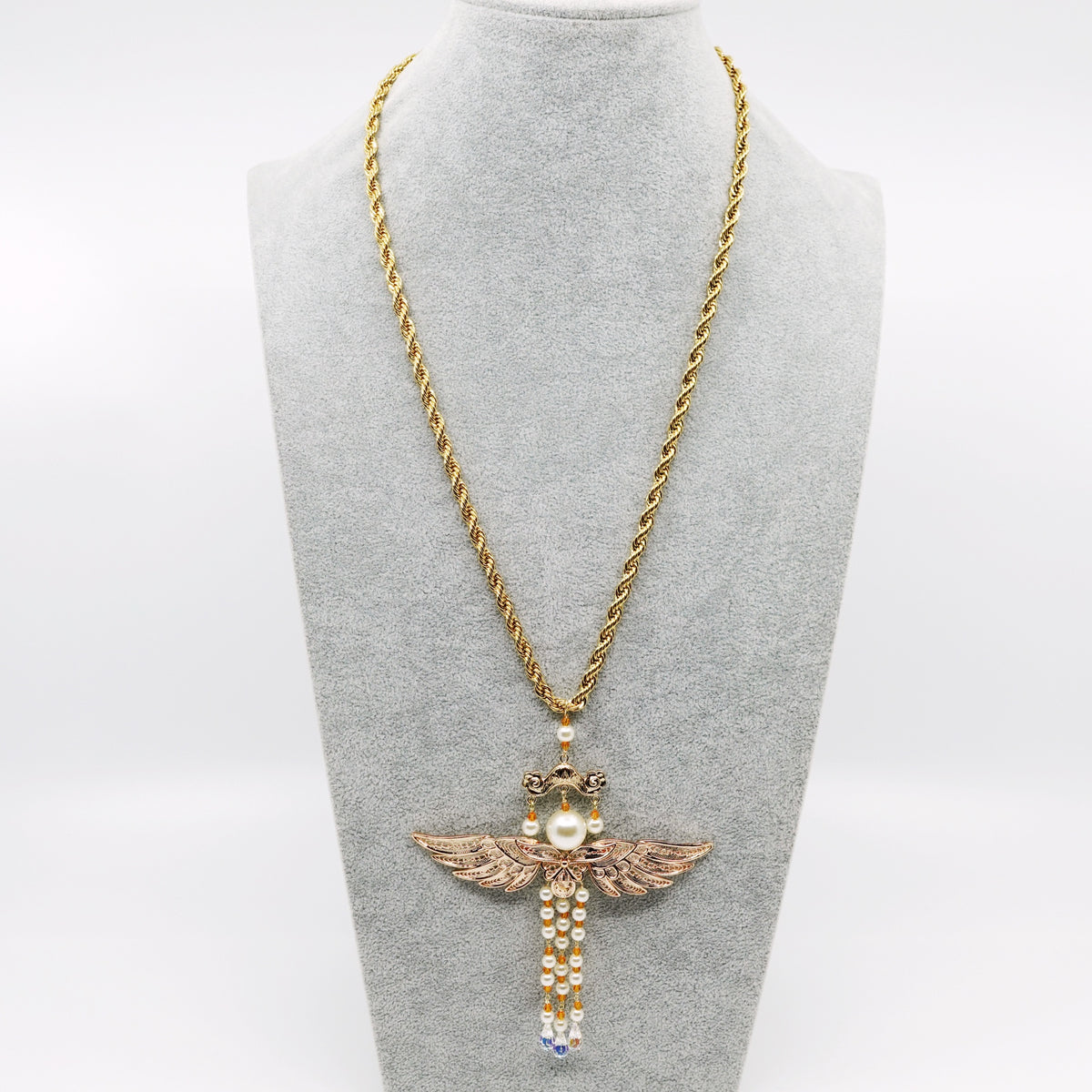 Gold Phoenix Wing Pearl Tassel Necklace - Yun Boutique