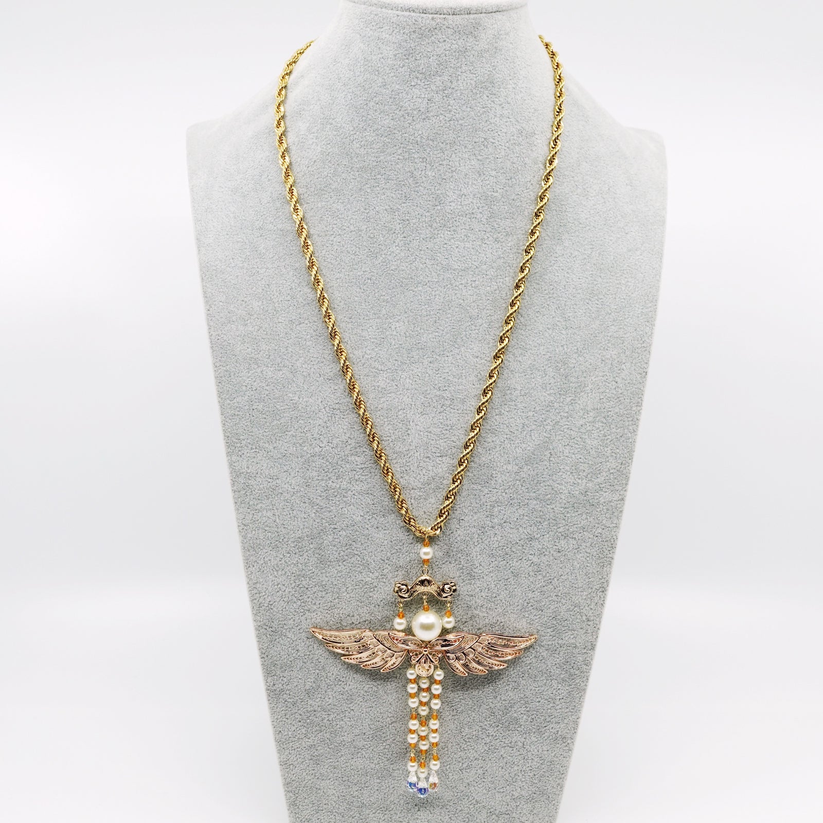 Gold Phoenix Wing Pearl Tassel Necklace - Yun Boutique
