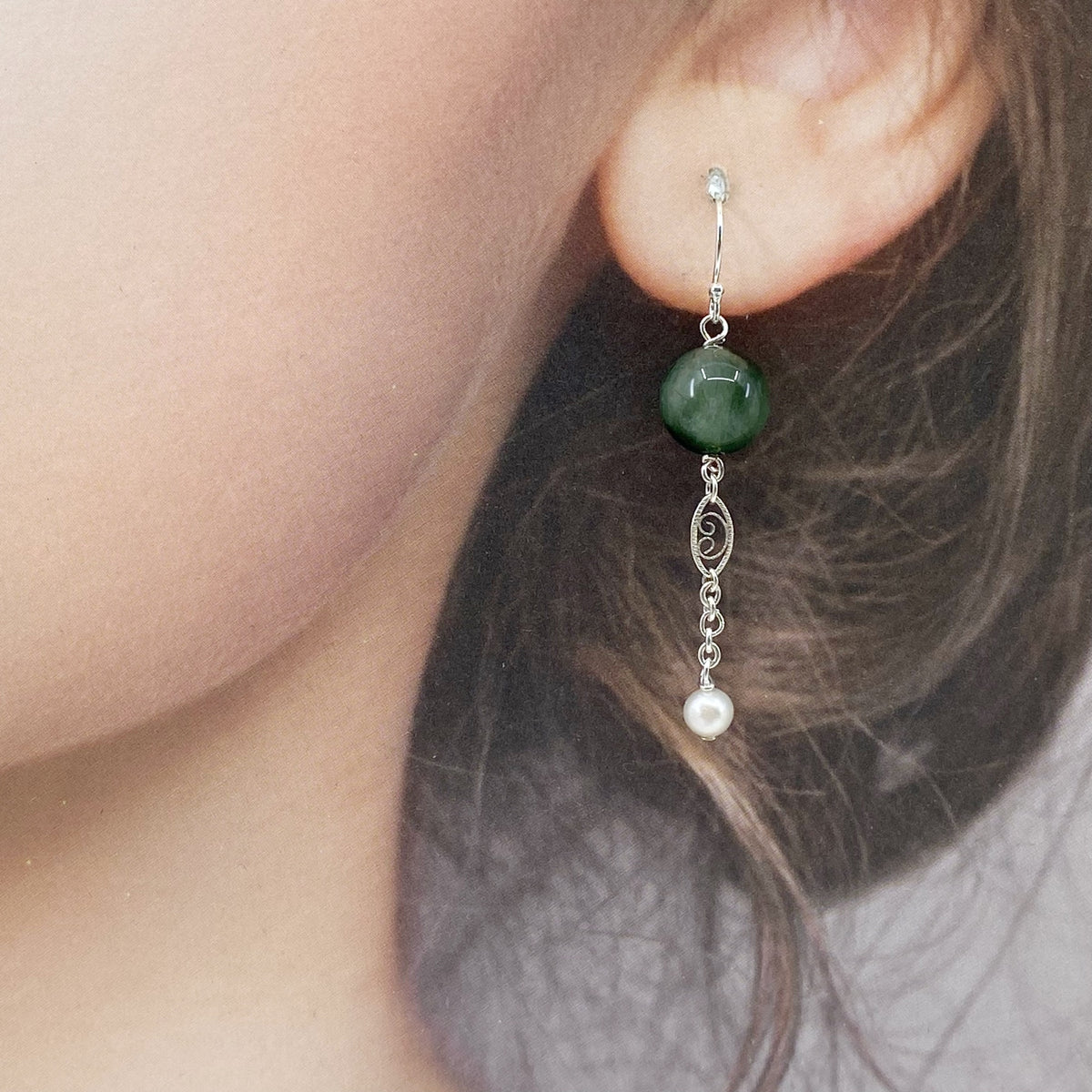 Green Phantom and Jade Asymmetry Earrings - Yun Boutique
