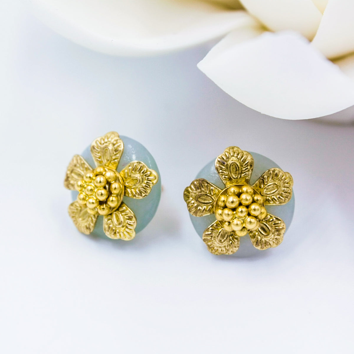 Chinese Vintage Style Mint Jade Studs