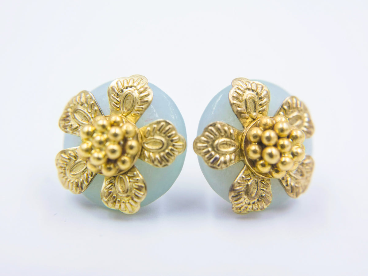 Chinese Vintage Style Mint Jade Studs