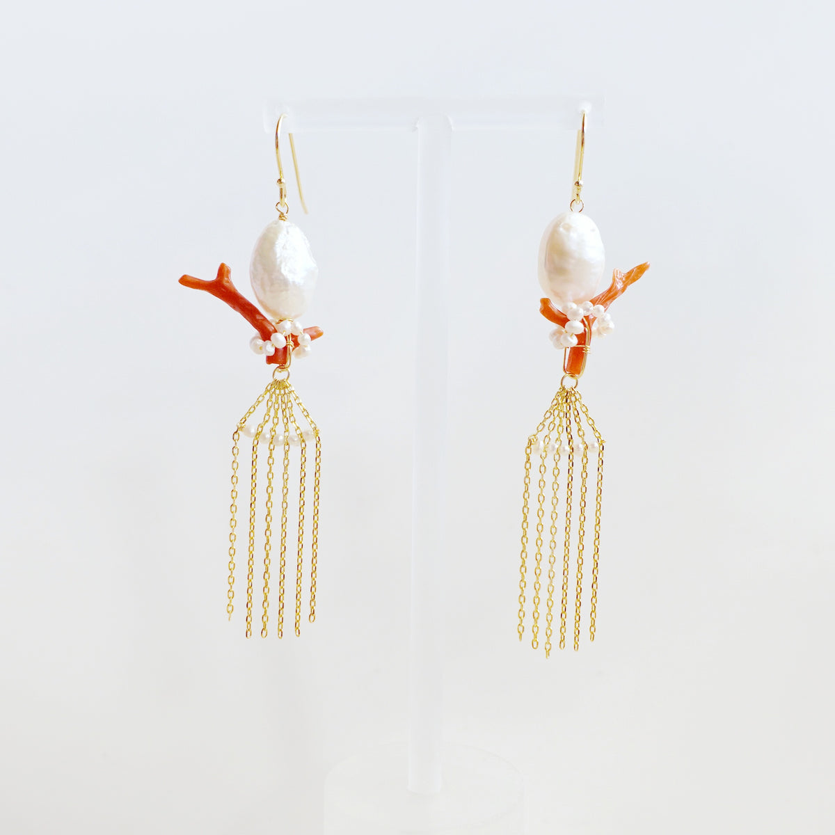 Dragon Princess Red Coral and Pearl Tassel Earrings - Yun Boutique