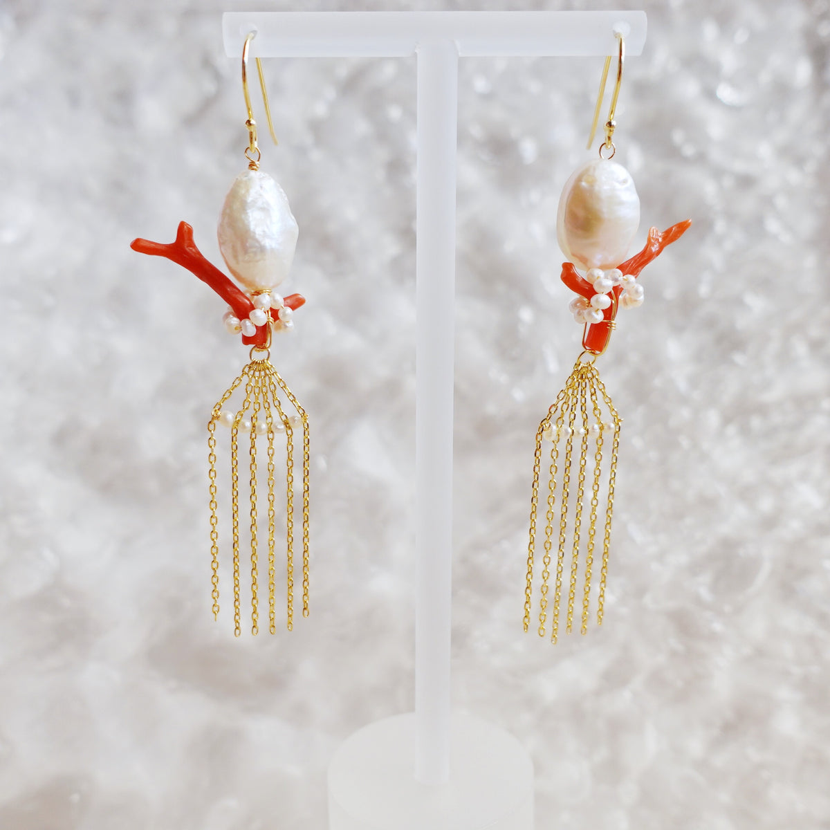 Dragon Princess Red Coral and Pearl Tassel Earrings - Yun Boutique