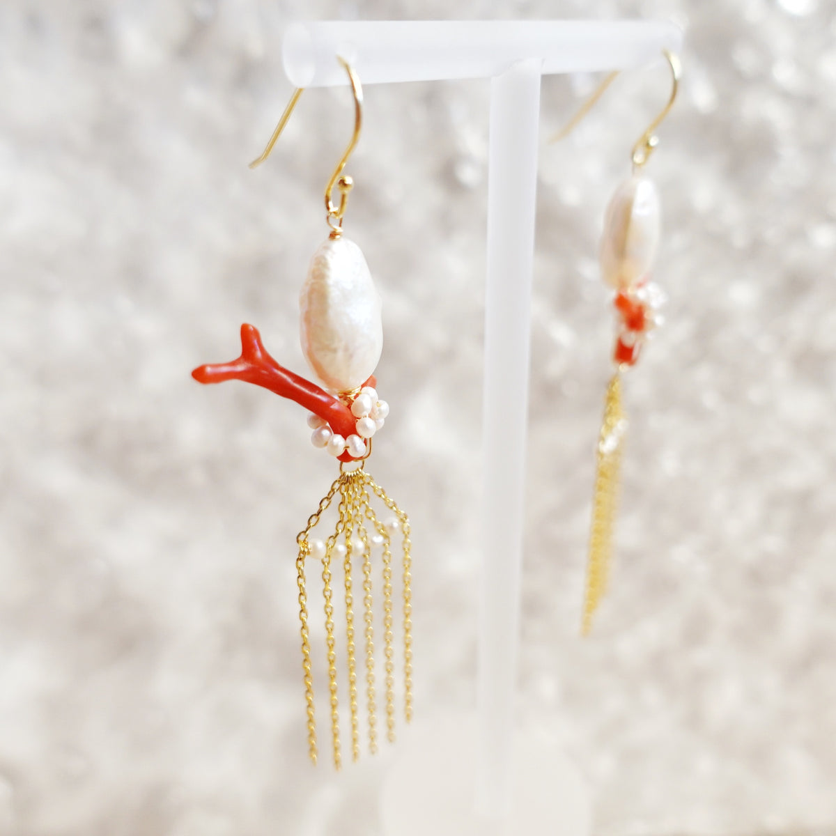 Dragon Princess Red Coral and Pearl Tassel Earrings - Yun Boutique