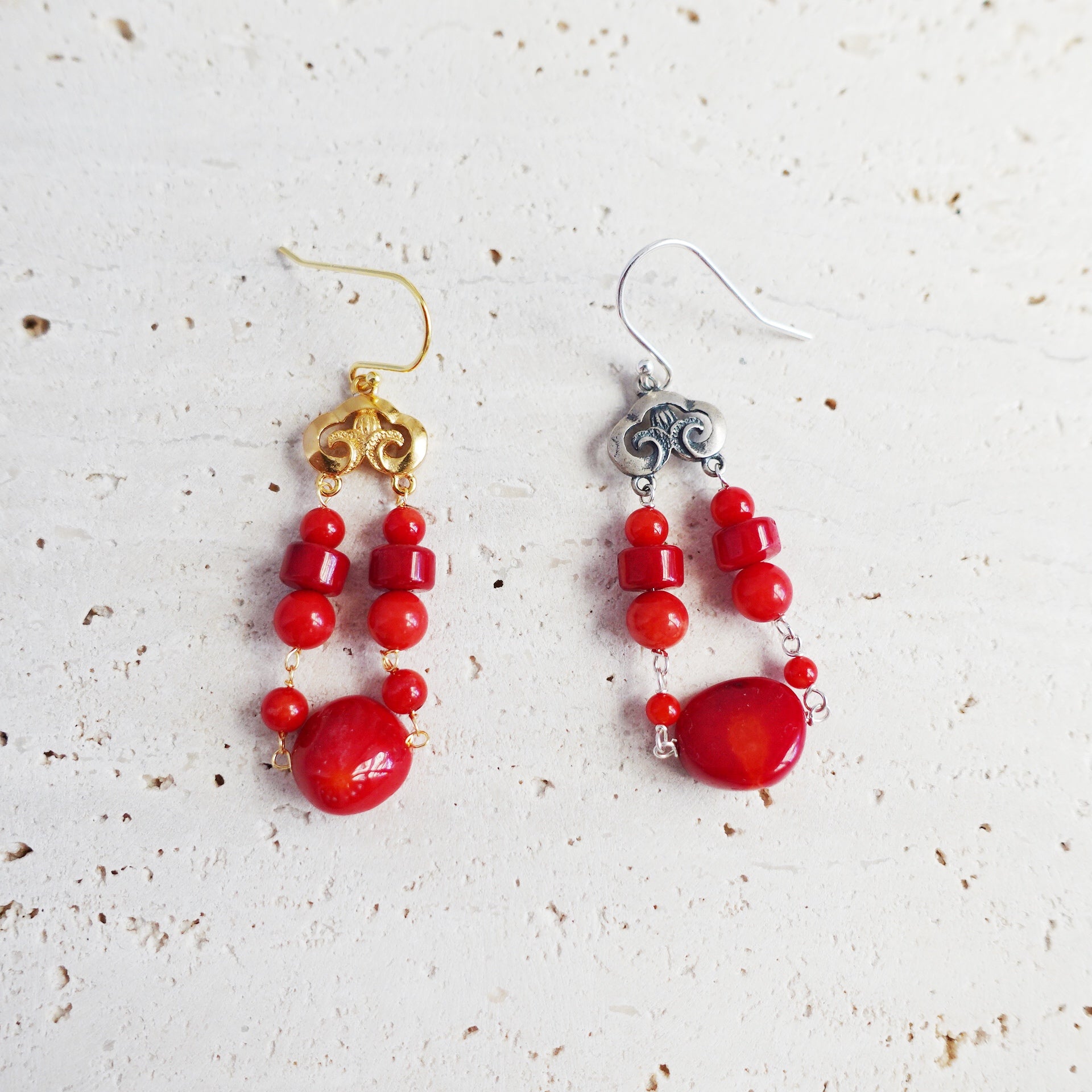Red Coral Tribal Earrings Asian Boutique Jewelry from New York