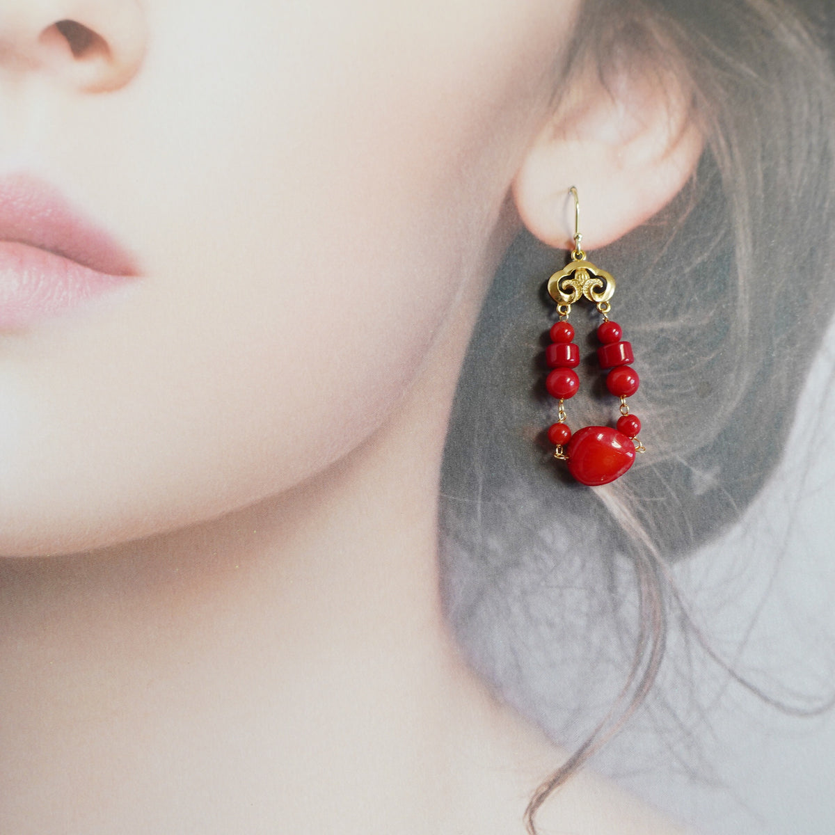 Red Coral Tribal Earrings - Yun Boutique